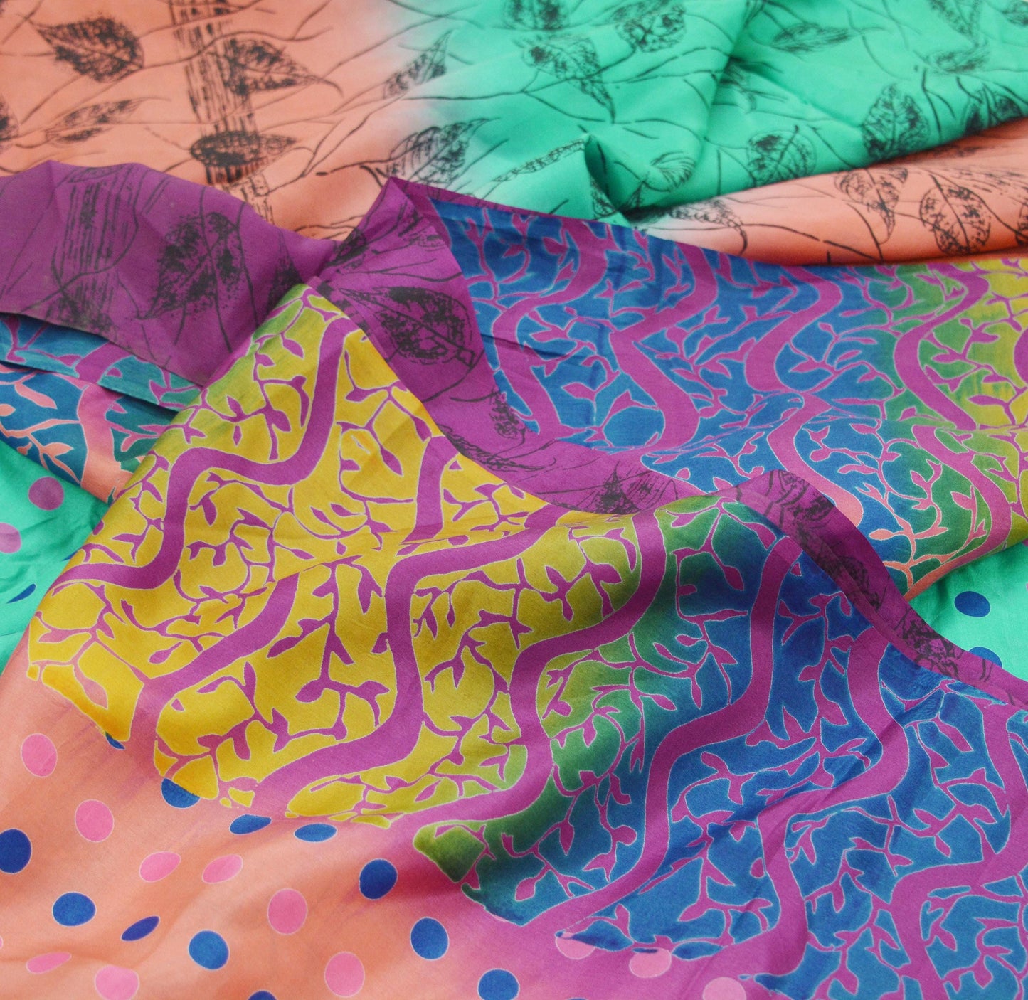 Indian Vintage Multi Saree 100% Pure Silk Printed Sari Craft Fabric 5yd Sewing Dress Making Soft Floral Crafting Quilting Upcycle