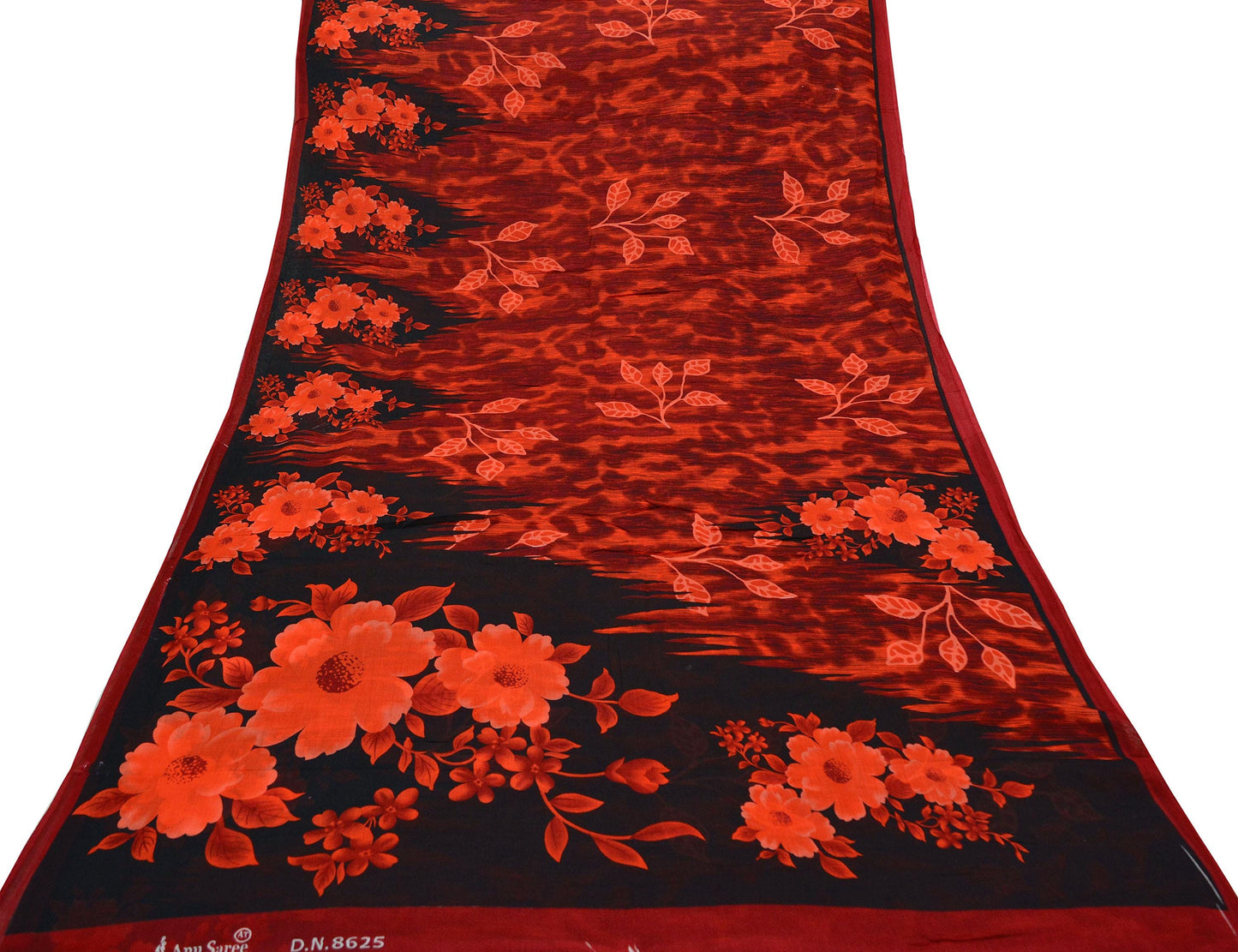 Indian Vintage Sari Red & Black Printed 100% Pure Cotton Sarees Craft Fabric 5Yd Sewing Sarong Wrap Boho Floral