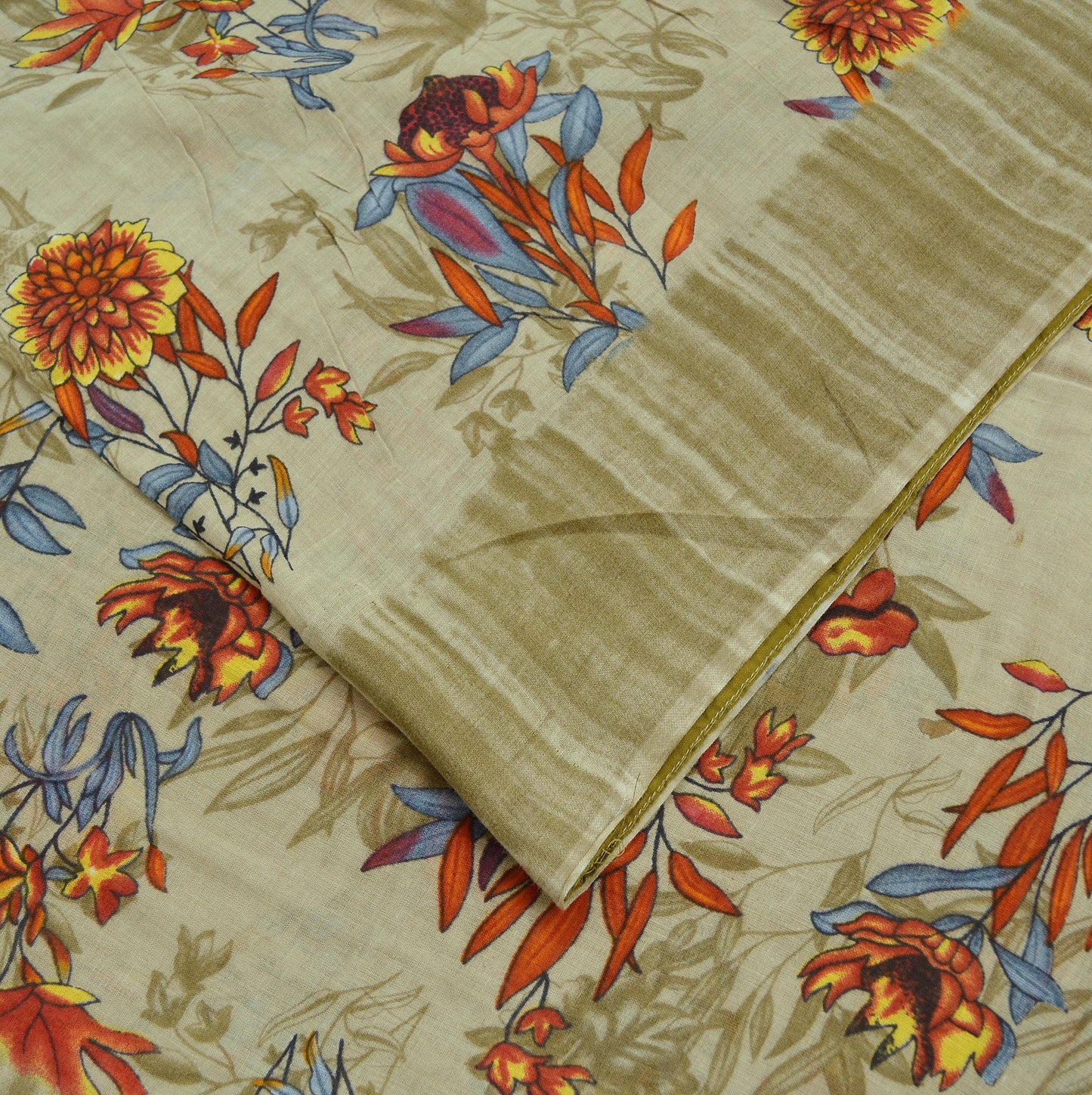 Indian Vintage Green Saree Printed Pure Cotton Sari Craft Fabric 5Yd Soft Sewing Sarong Wrap Boho Floral Dress making Quilting Crafting