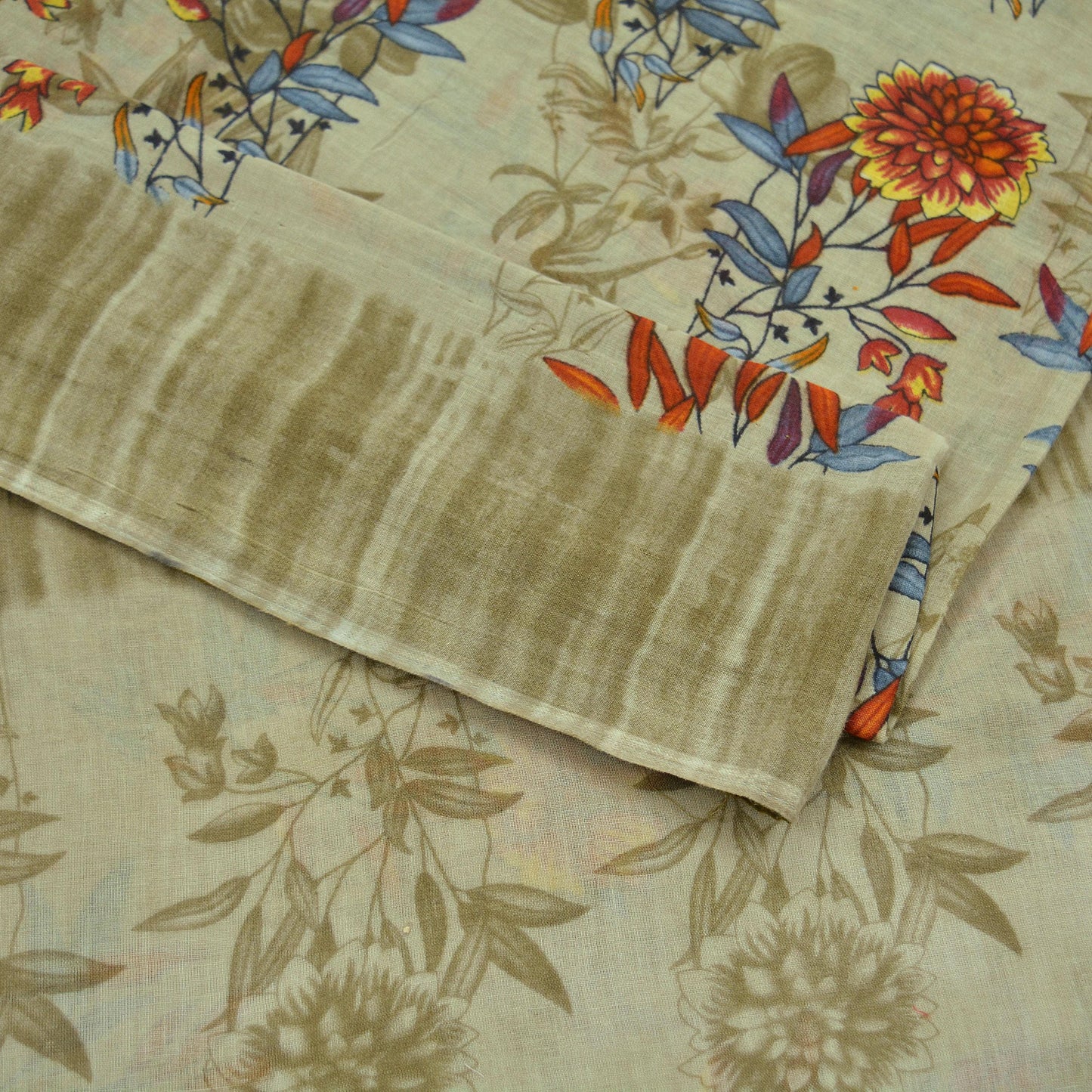 Indian Vintage Green Saree Printed Pure Cotton Sari Craft Fabric 5Yd Soft Sewing Sarong Wrap Boho Floral Dress making Quilting Crafting