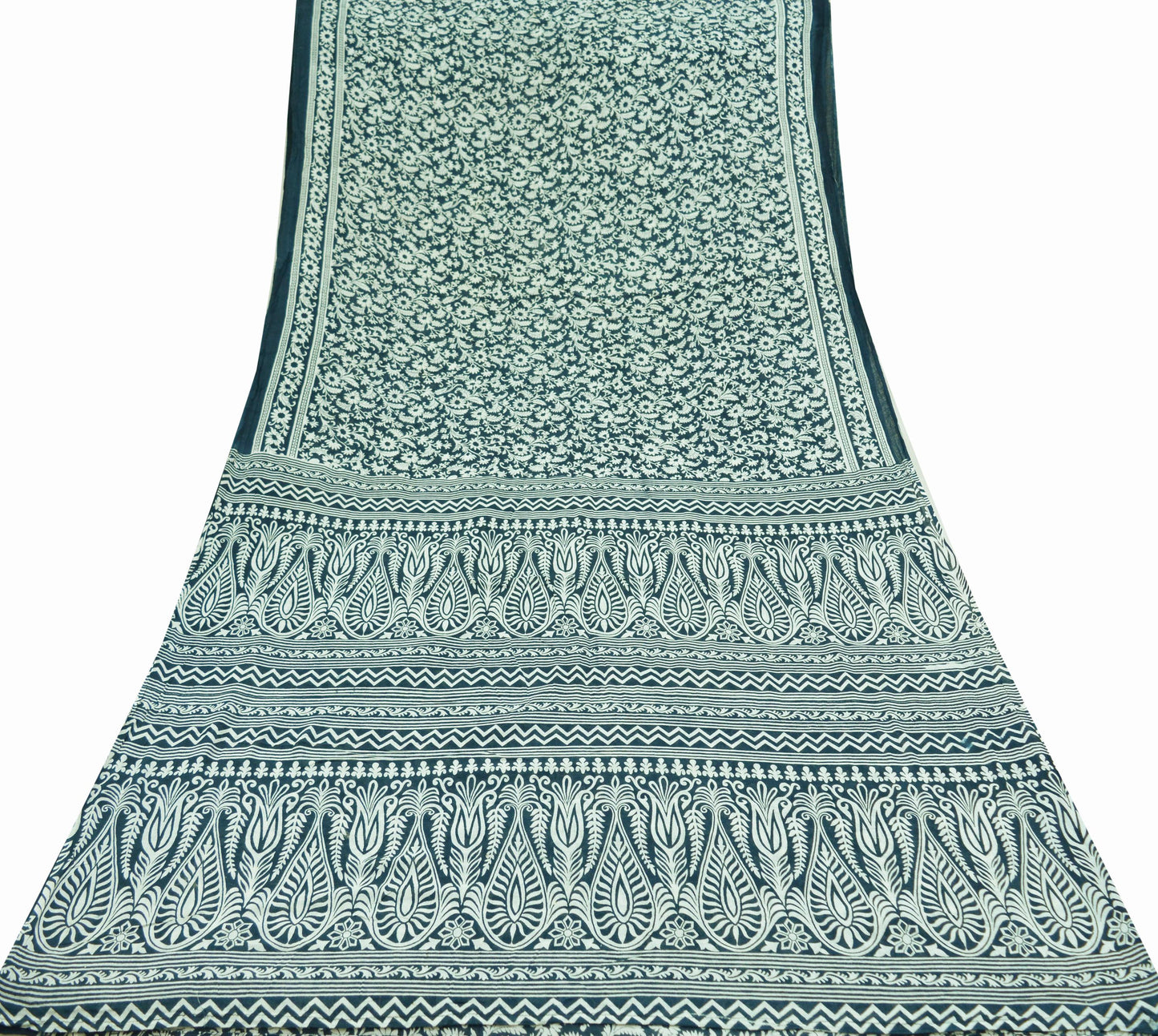 Indian Vintage Sari Green Printed Sarees Pure Cotton Craft Fabric 5Yd Soft Sewing Sarong Wrap Boho Floral Dress making Quilting Crafting