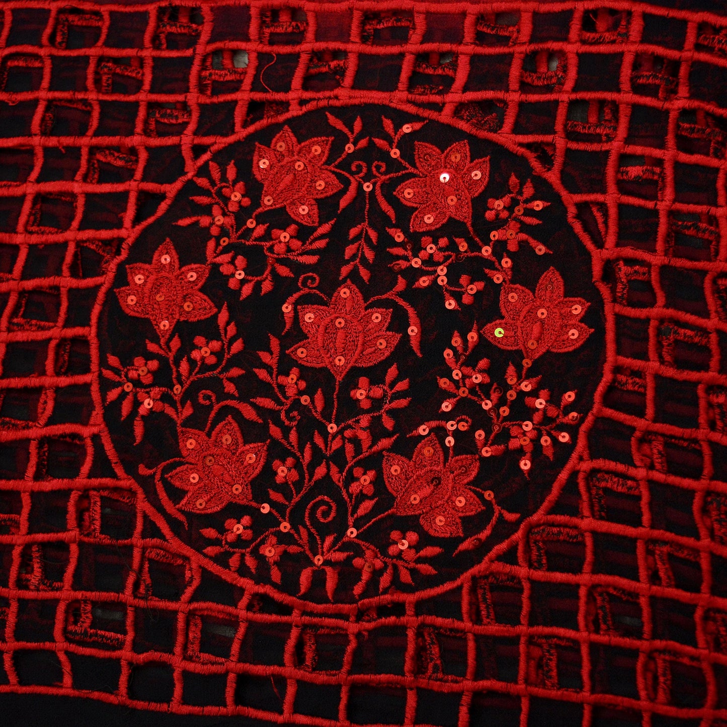 Indian Vintage Black & Red Dupatta Pure Georgette silk Long Stole Hand Embroidered Scarves Stole Veil Wrap Sequins Hijab