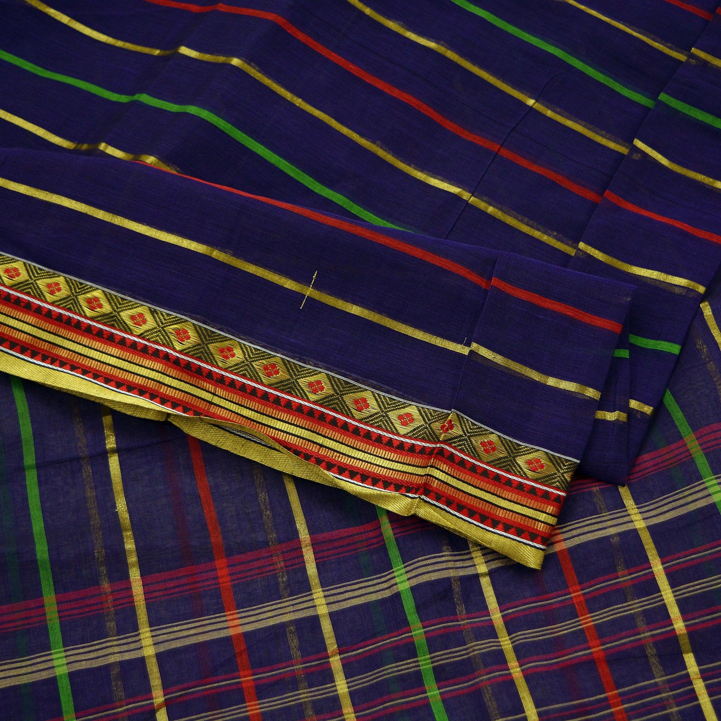 Indian Vintage Sari Blue Pure Cotton Hand Woven Sarees 5yd Craft Fabric Ethnic Soft Sewing Zari Dress making Quitting Crafting Upcycle