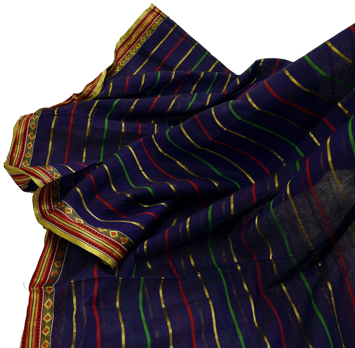 Indian Vintage Sari Blue Pure Cotton Hand Woven Sarees 5yd Craft Fabric Ethnic Soft Sewing Zari Dress making Quitting Crafting Upcycle
