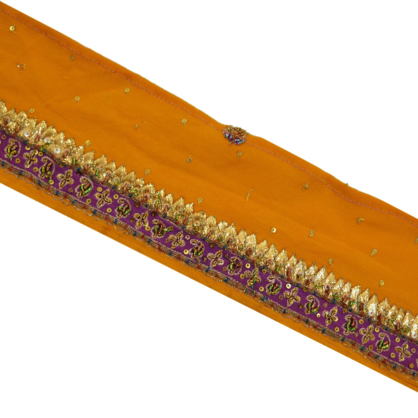 Indian Vintage Mustard Saree Border Hand Embroidered Gota Patti Indian Craft Trim Lace Sewing Sari Ribbon Pure Crepe silk Zardozi/Dabka