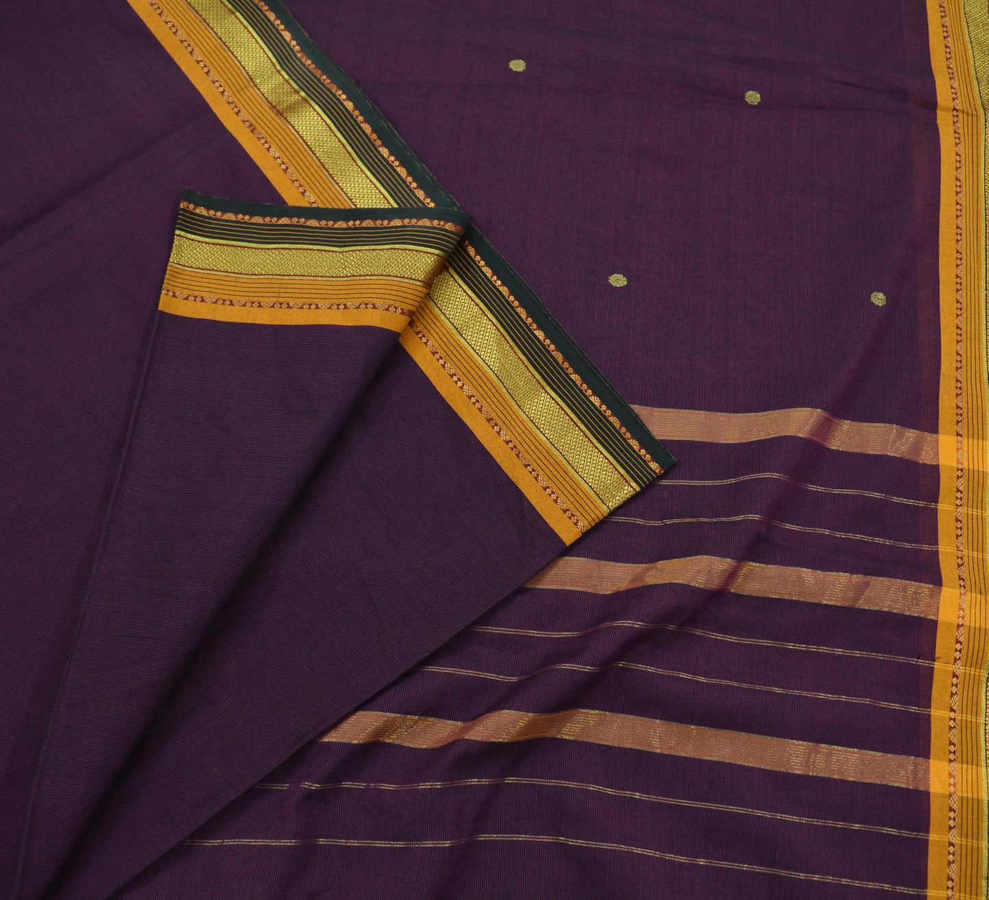Indian Vintage Sari Purple & Black Blend Cotton Hand Woven Sarees Craft Fabric 5Yd Floral Soft Dress making Quilting Crafting Upcycle Zari