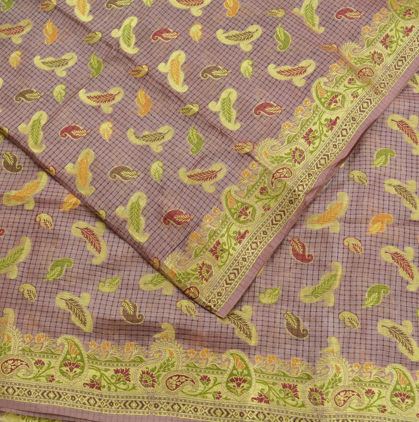 Indian Vintage Sari Brown Pure Tussar Silk Hand Woven Sarees Craft Fabric 5Yd Sewing Ethnic Dress making Zari Crafting Upcycle Quilting