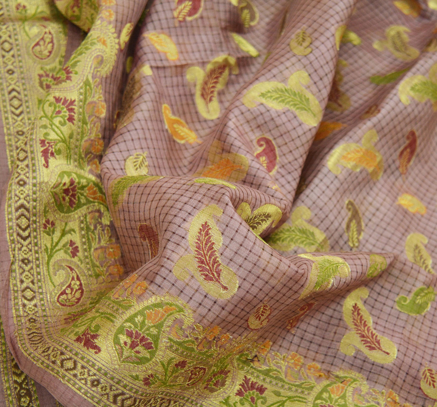 Indian Vintage Sari Brown Pure Tussar Silk Hand Woven Sarees Craft Fabric 5Yd Sewing Ethnic Dress making Zari Crafting Upcycle Quilting