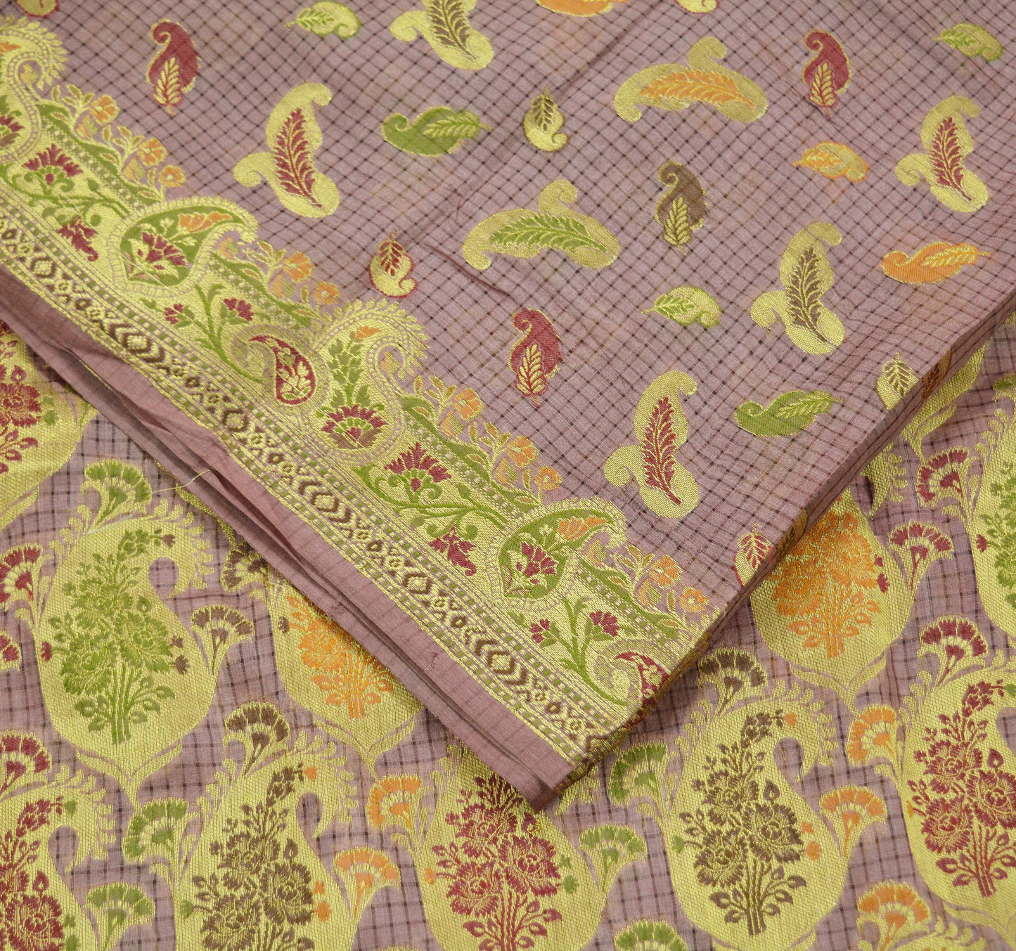 Indian Vintage Sari Brown Pure Tussar Silk Hand Woven Sarees Craft Fabric 5Yd Sewing Ethnic Dress making Zari Crafting Upcycle Quilting