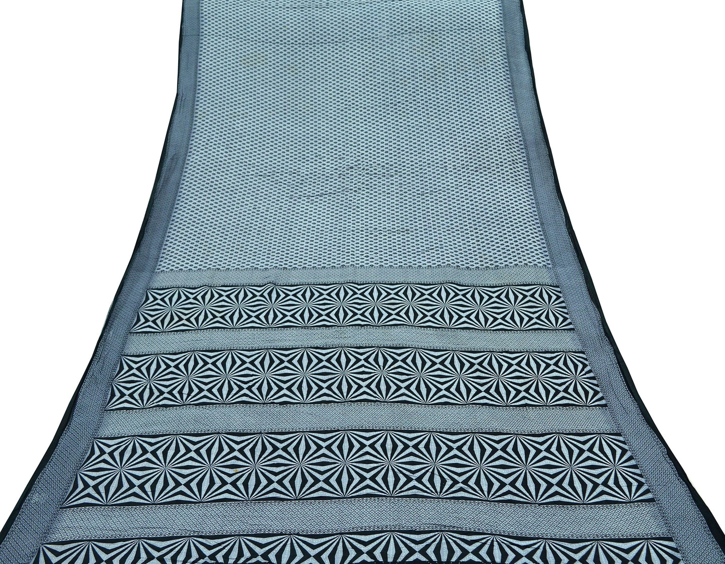 Indian Vintage Black & Gray Saree Printed Pure Cotton Indian Sari Craft Fabric 5Yd Sewing Soft Sarong Wrap Boho Floral Quilting Crafting