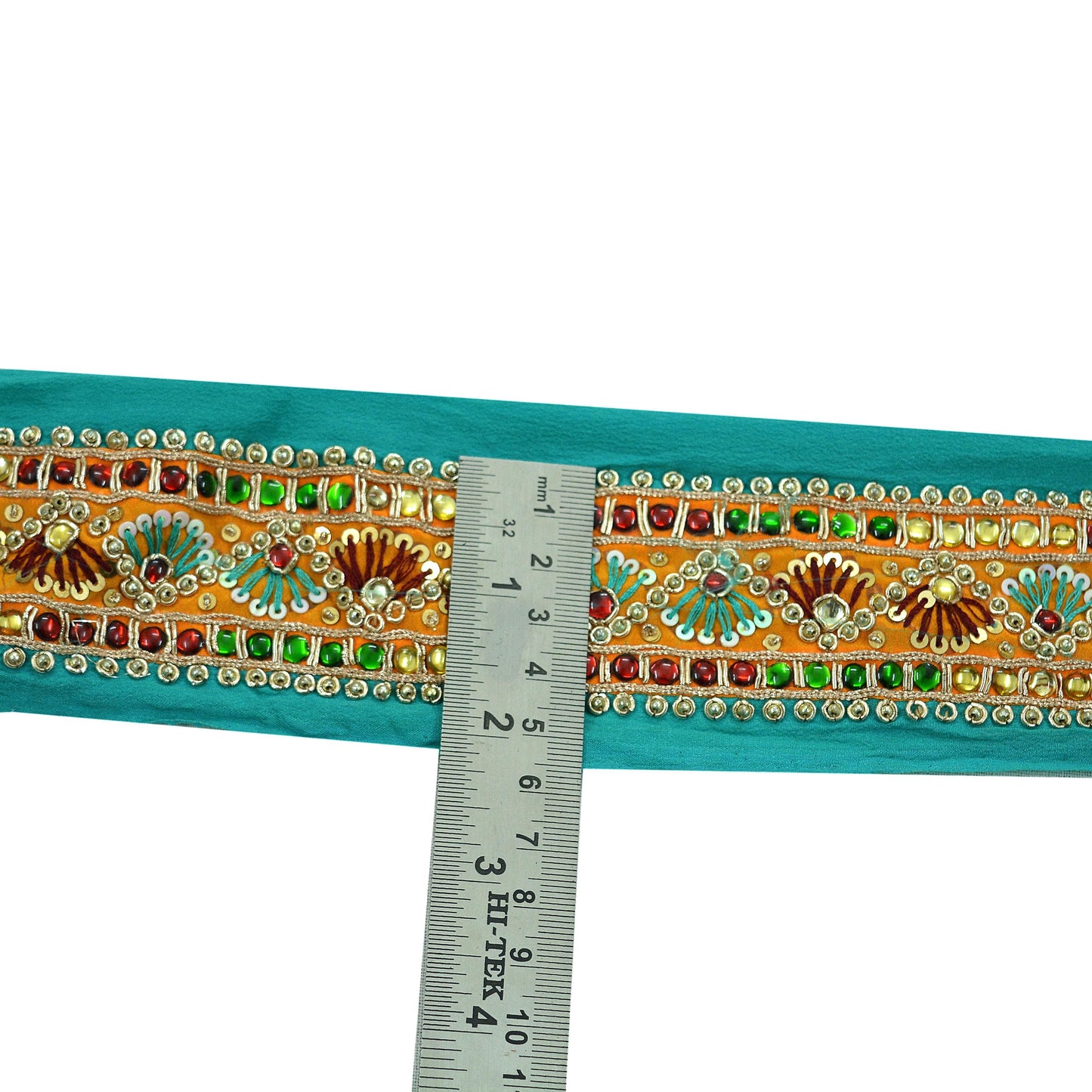 Indian Vintage Green Sari Border Hand Embroidered Indian Craft Trim Lace Sewing Sari Ribbon Pure Crepe silk Zardozi/Dabka Zari