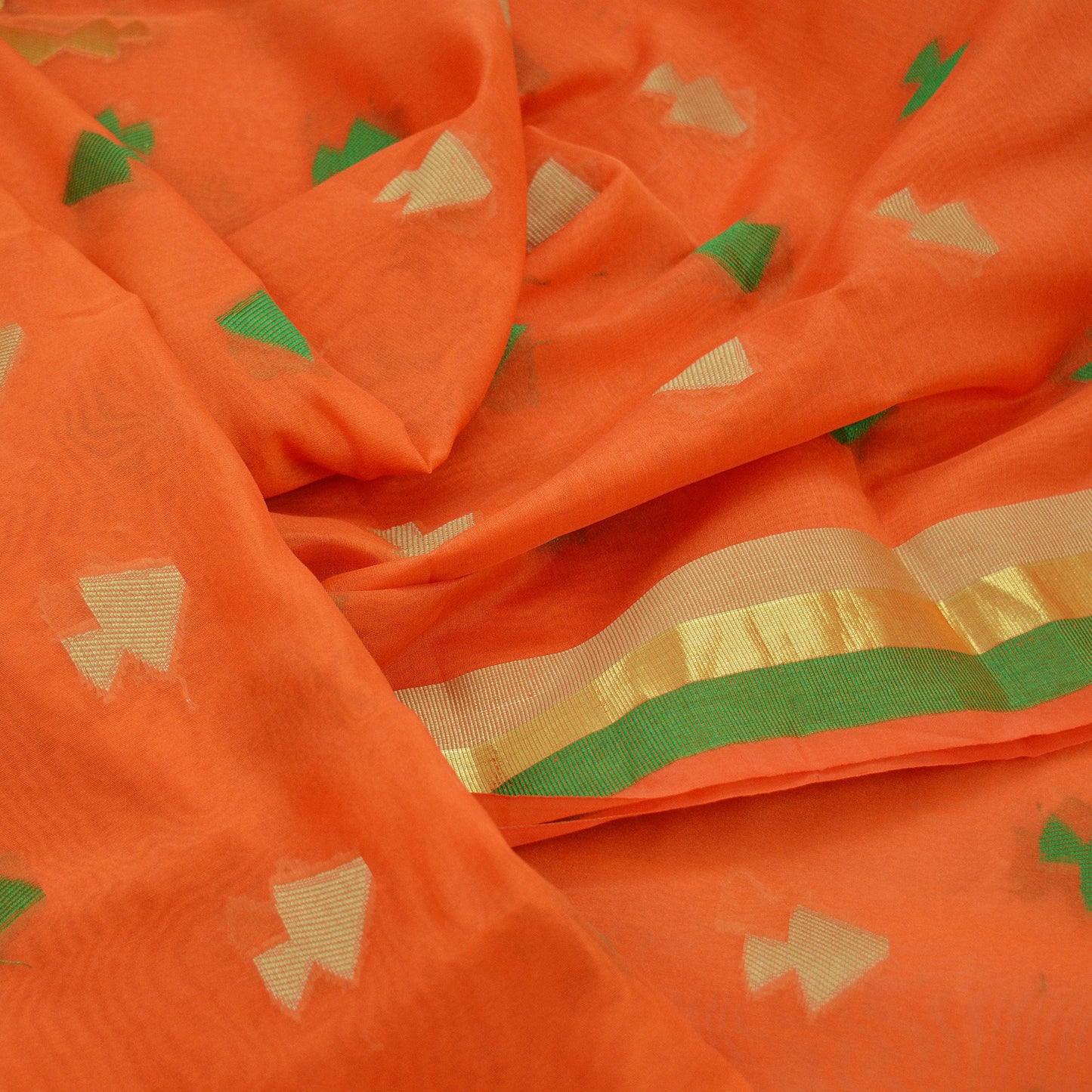 Indian Vintage Sari Orange Hand Woven Saree Organza Craft Fabric 6Yd Ethnic Sewing Geometric Zari Crafting Quilting Upcycle Dress making