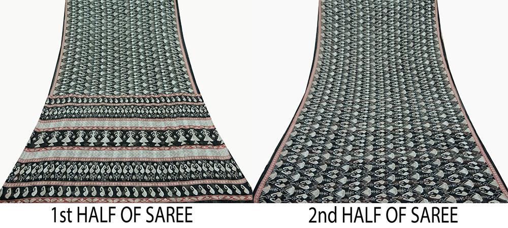 Indian Vintage Black & White Saree Printed Pure Cotton Indian Sari Craft Fabric 5Yd Sewing Soft Sarong Wrap Boho Paisley Quilting Crafting