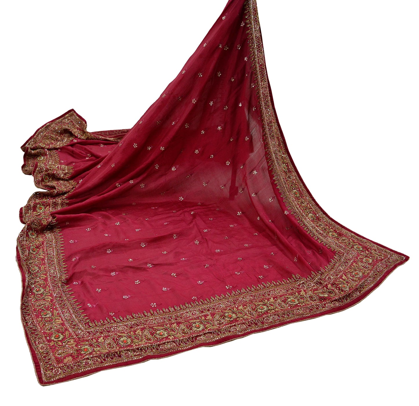 Indian Women Vintage Heavy Pink Dupatta Pure silk Long Stole Hand Embroidered Hijab Scarves Veil Wrap Glass Beaded Paisley