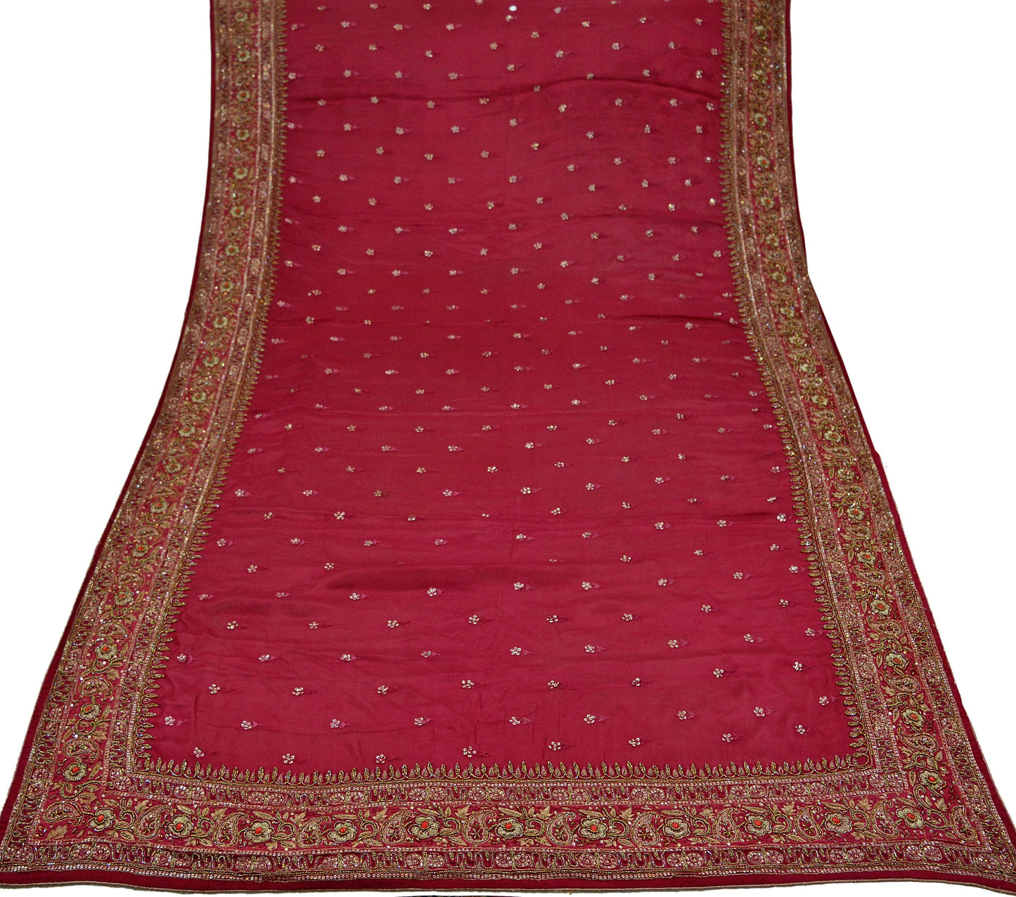 Indian Women Vintage Heavy Pink Dupatta Pure silk Long Stole Hand Embroidered Hijab Scarves Veil Wrap Glass Beaded Paisley