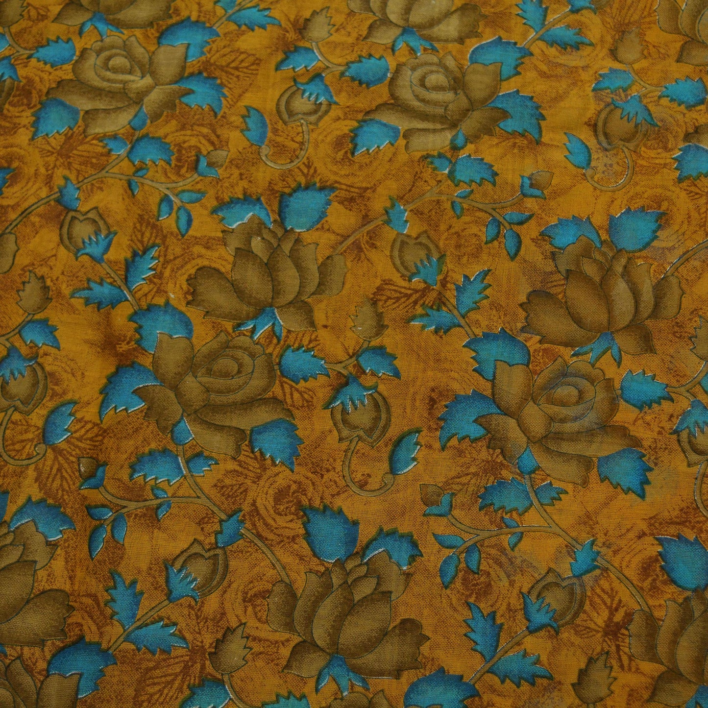 Indian Vintage Sari Blue & Green Pure Cotton Printed Sarees Craft Fabric 5Yd Sewing Sarong Wrap Boho Floral Quilting Upcycle Crafting