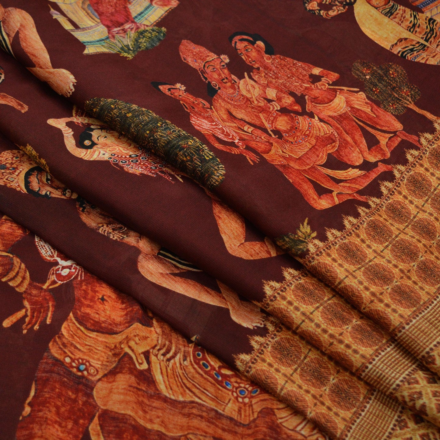 Vintage Sari Maroon Blend Georgette Digital Printed Sarees Sewing 5yd Soft Craft Fabric Humans Crafting Dress Making Quilting Crafting Used