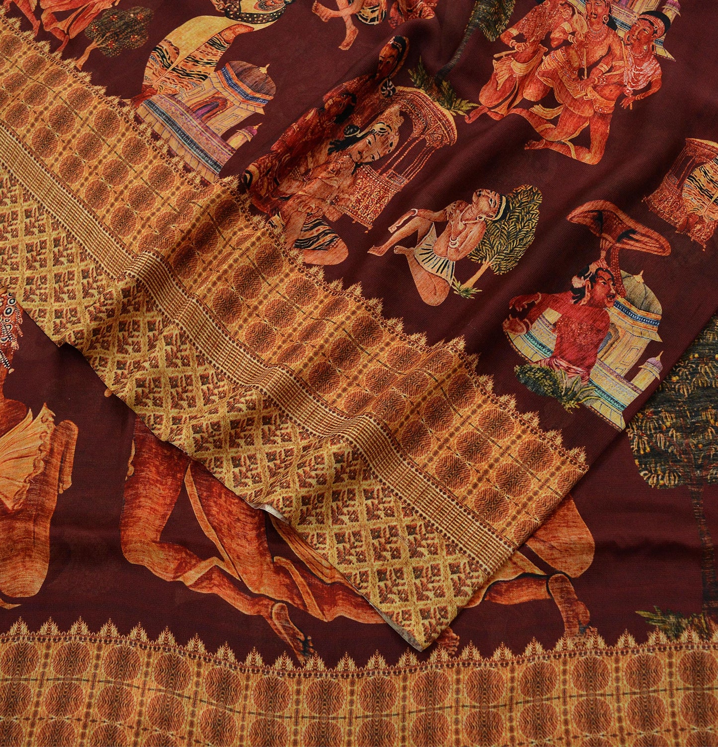 Vintage Sari Maroon Blend Georgette Digital Printed Sarees Sewing 5yd Soft Craft Fabric Humans Crafting Dress Making Quilting Crafting Used