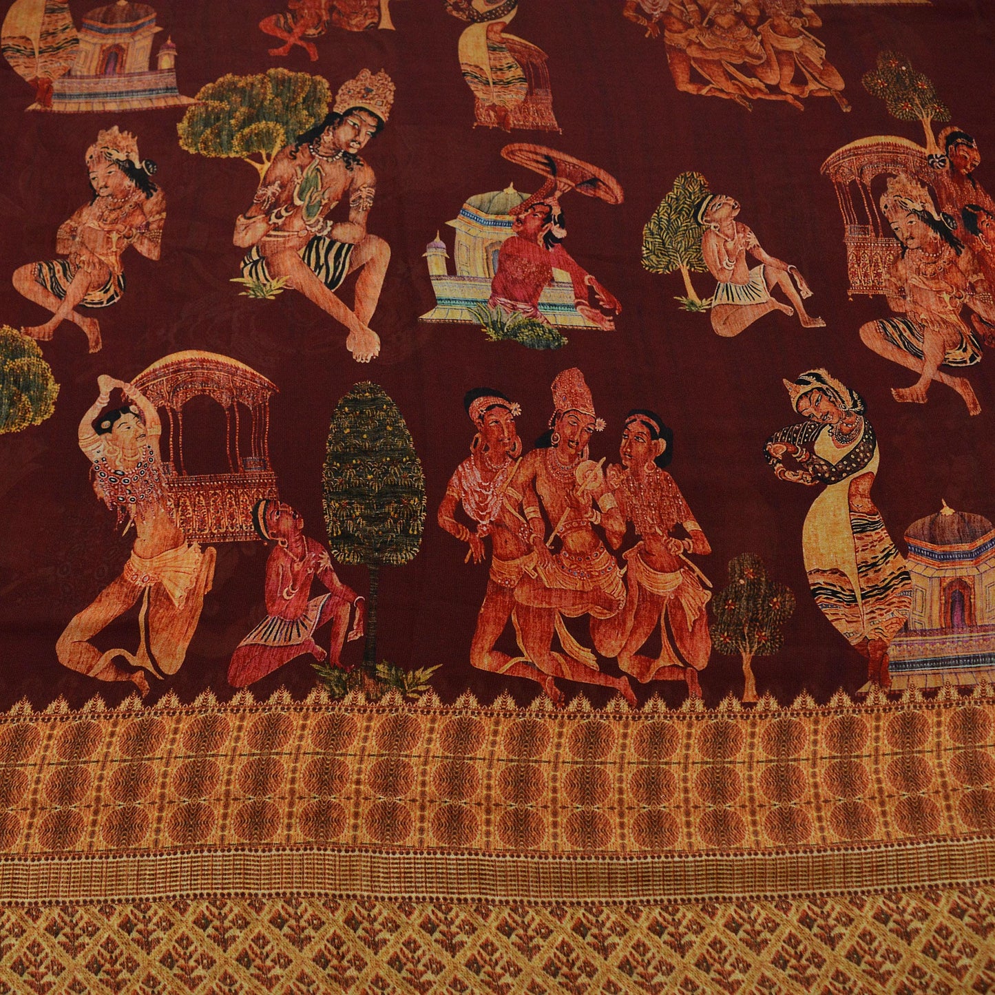 Vintage Sari Maroon Blend Georgette Digital Printed Sarees Sewing 5yd Soft Craft Fabric Humans Crafting Dress Making Quilting Crafting Used