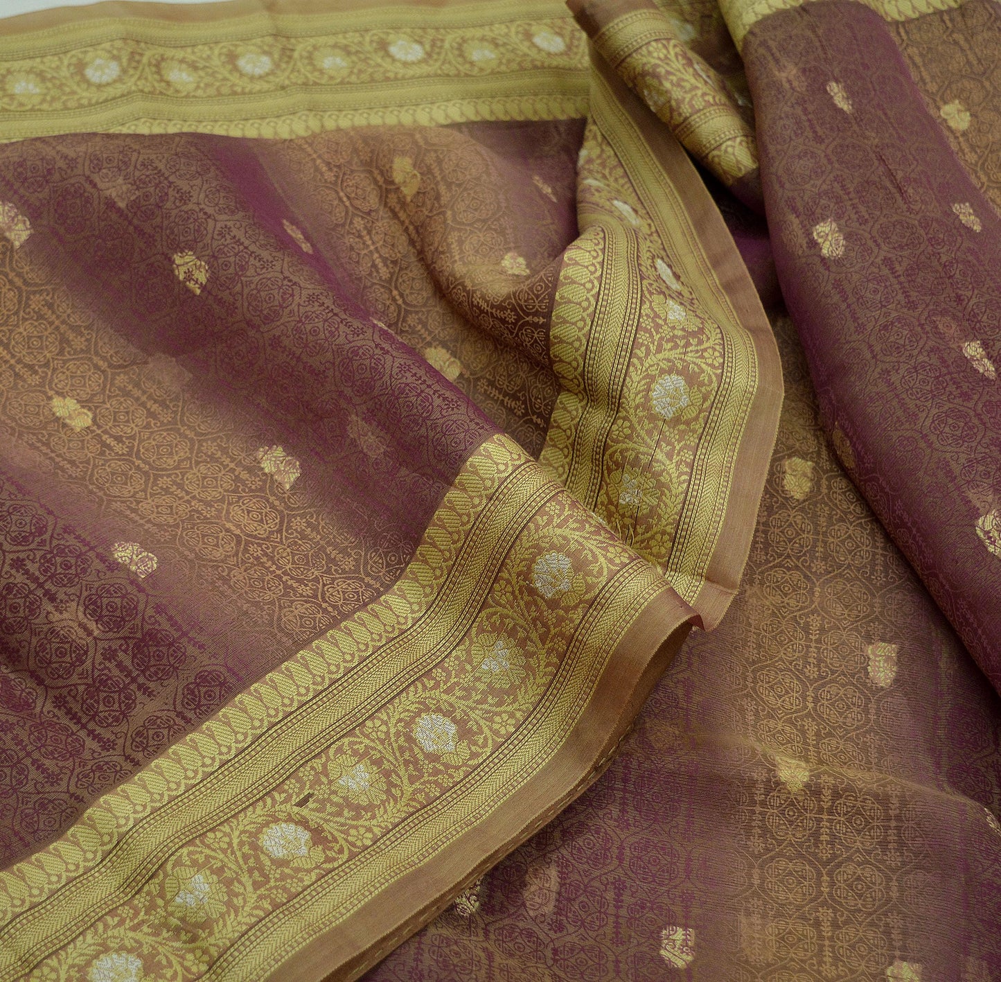 Indian Vintage Sari Beige & maroon Hand Woven 100% Pure Organza Silk Saree Craft Fabric 5Yd Dress Making Crafting Quilting Upcycle Fringes