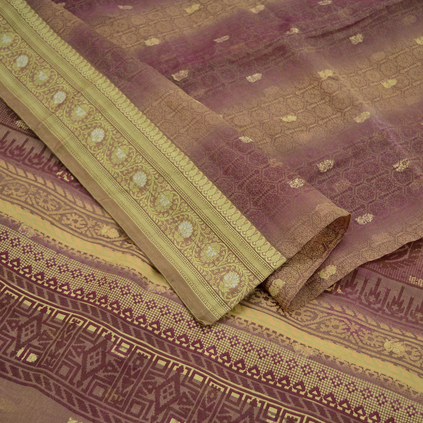 Indian Vintage Sari Beige & maroon Hand Woven 100% Pure Organza Silk Saree Craft Fabric 5Yd Dress Making Crafting Quilting Upcycle Fringes