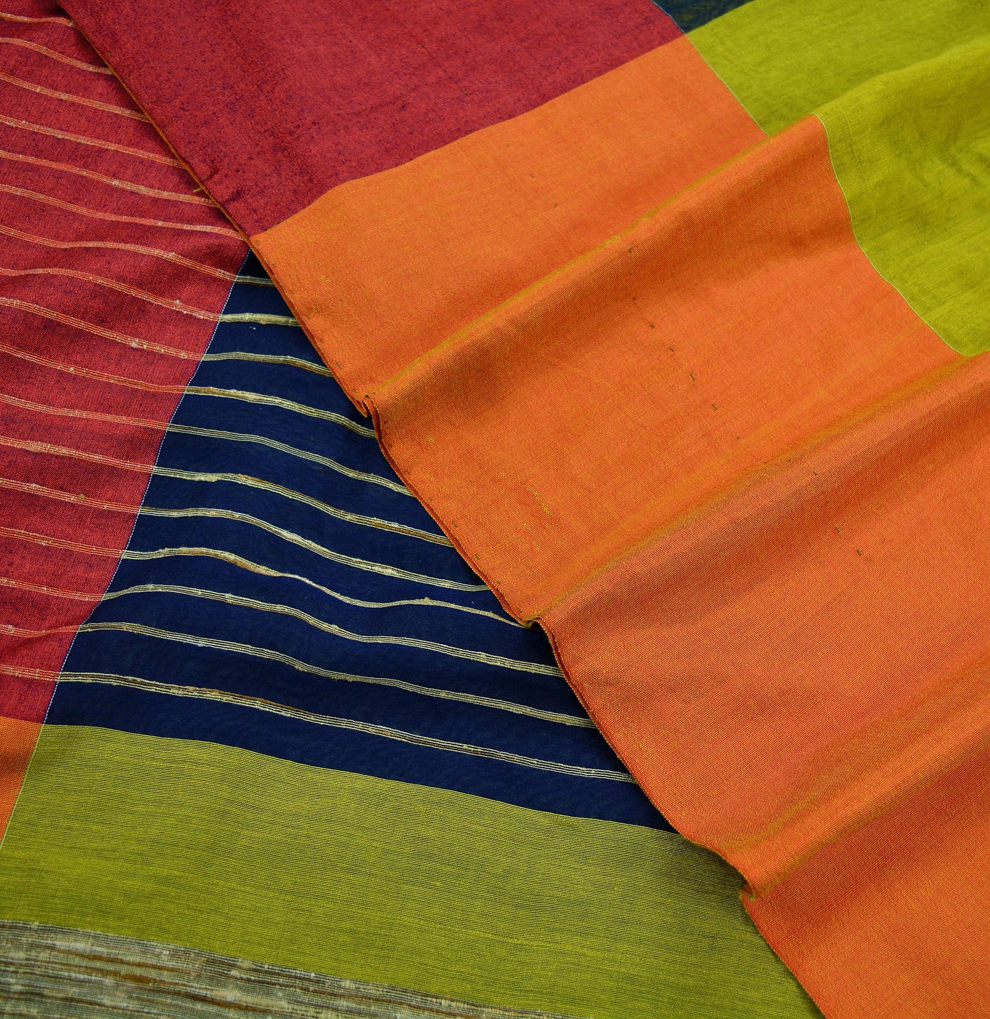 Indian Vintage Sari neon Green & Blue Cotton Hand Woven Sarees Craft Fabric 5Yd Floral Soft Dress making Quilting Crafting Upcycle Fringes