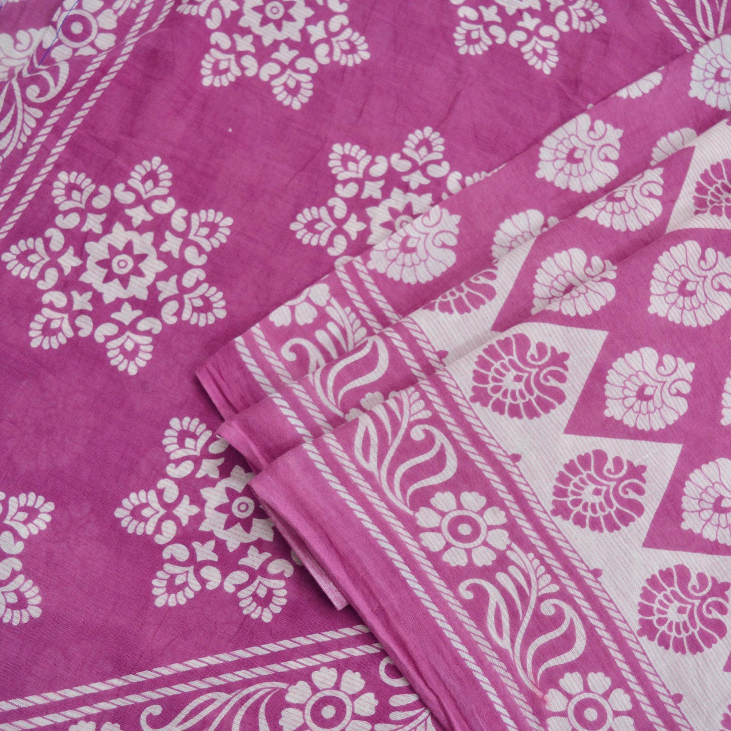 Indian Vintage Sari Purple & Ivory Pure Cotton Printed Saree 5Yd Craft Fabric Sewing Sarong Wrap Boho Floral Quilting crafting dressmaking