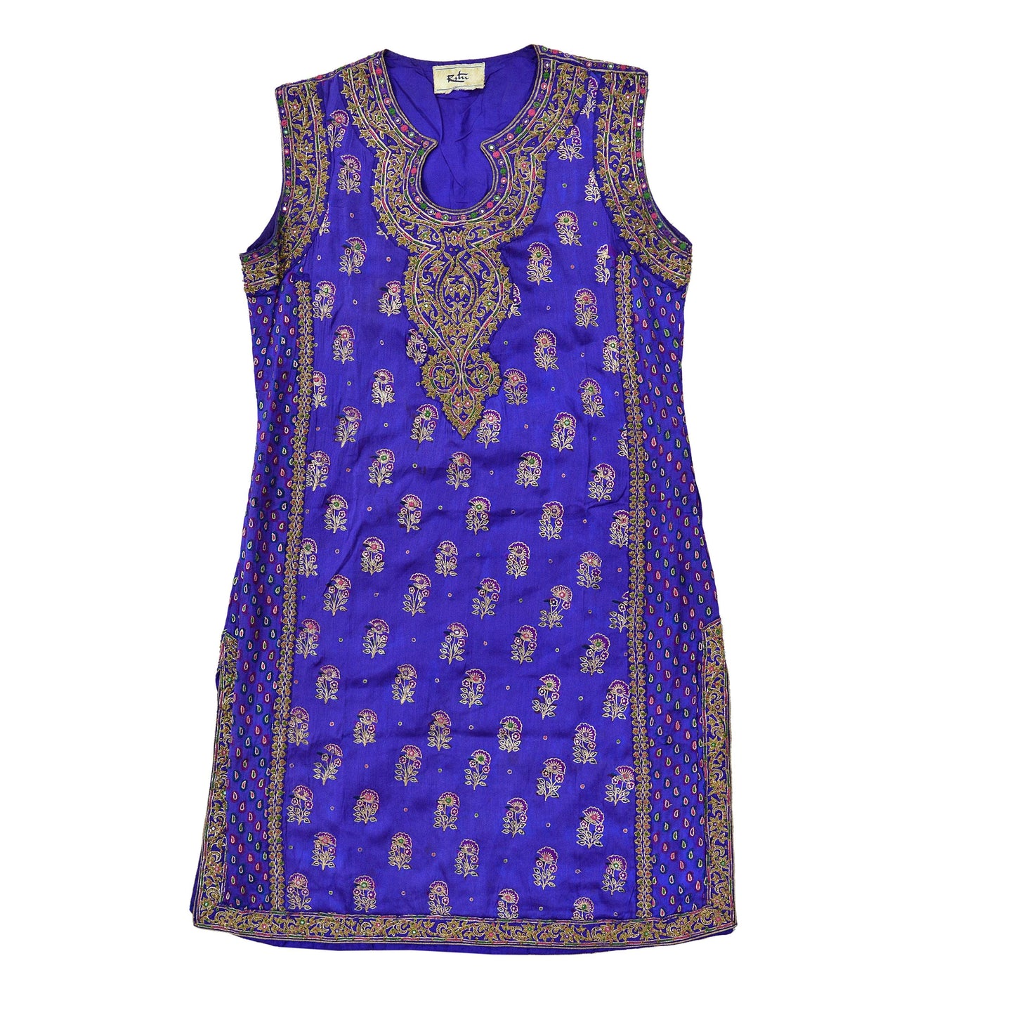 Indian Pre-owned Purple Pure Silk Hand Embroidered Ritu Kumar's Designer 3 piece Suit Set Kurta/Dupatta/Salwar Ethnic Bollywood Party Wear