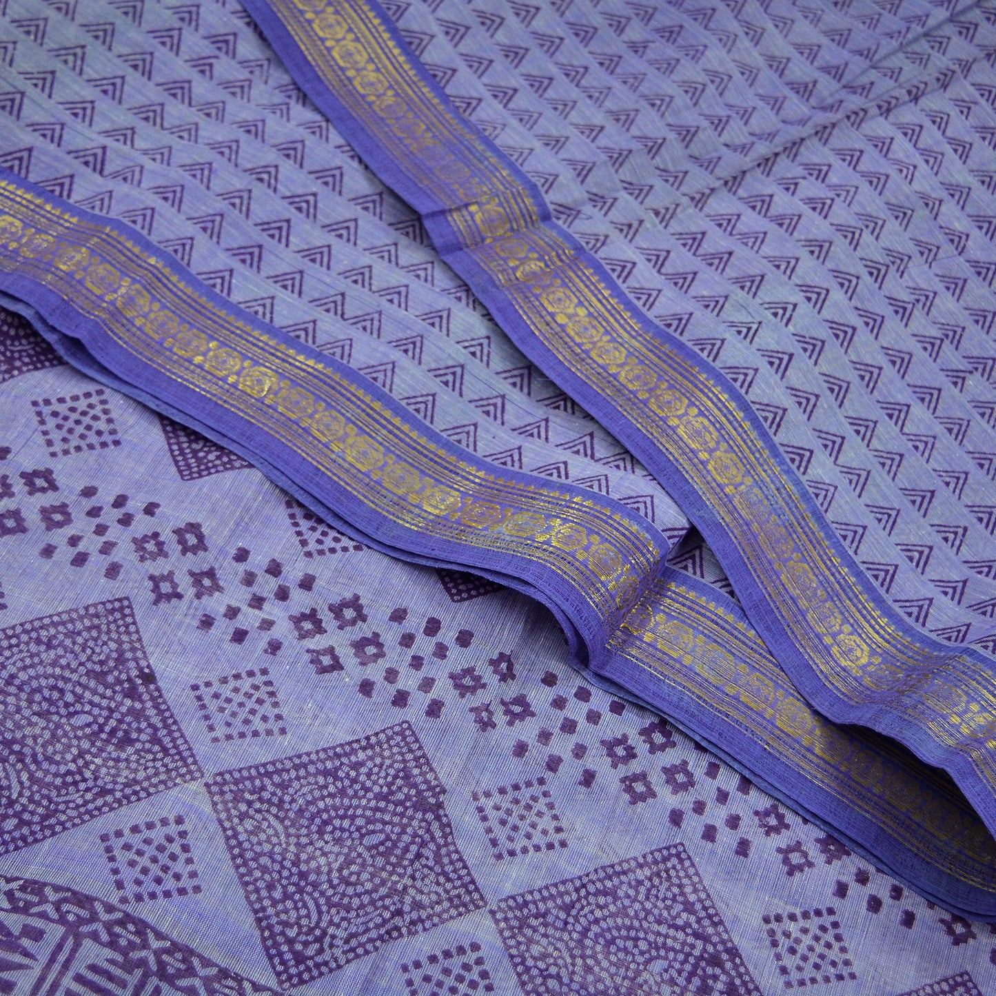 Vintage Sari Purple Pure Cotton Hand Woven Sarees Craft Fabric Zari 5Yd Sewing Soft Crafting Dress making Upcycle Quilting Zigzag