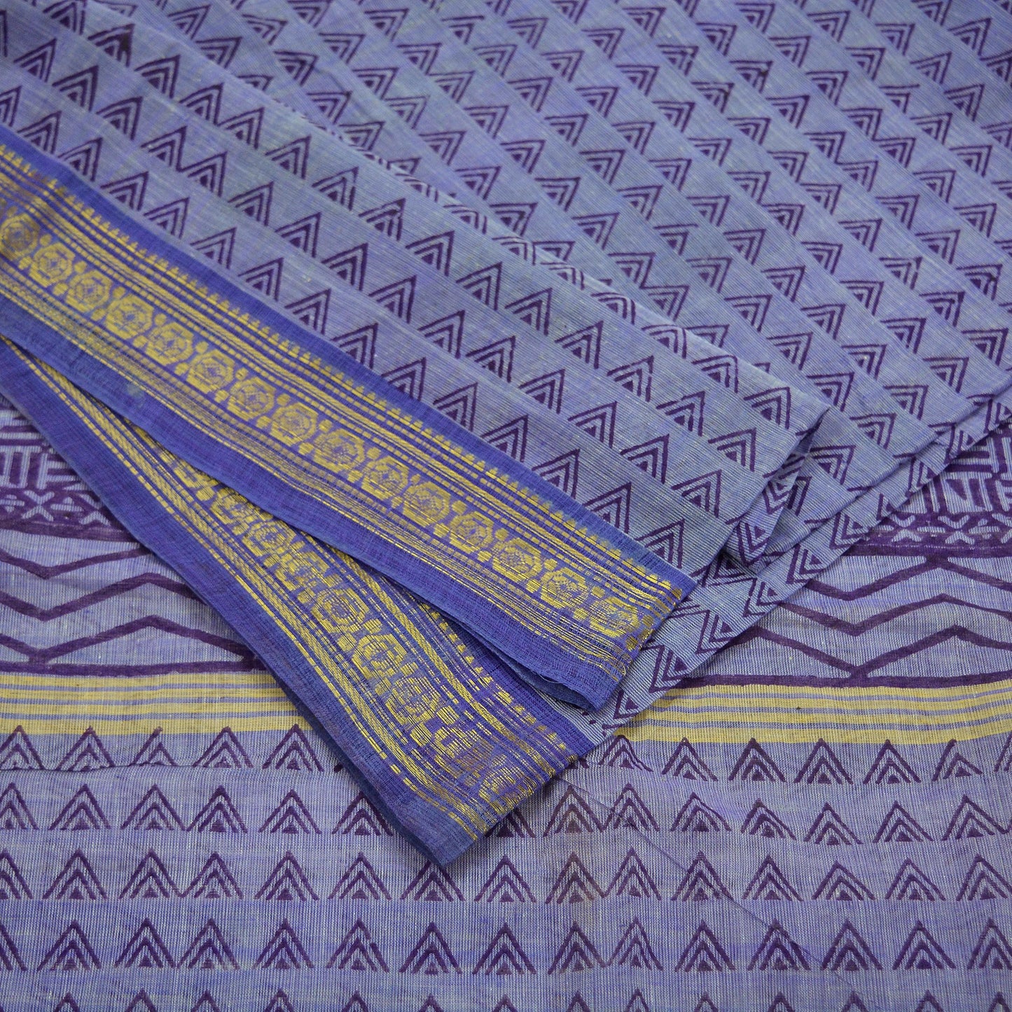 Vintage Sari Purple Pure Cotton Hand Woven Sarees Craft Fabric Zari 5Yd Sewing Soft Crafting Dress making Upcycle Quilting Zigzag