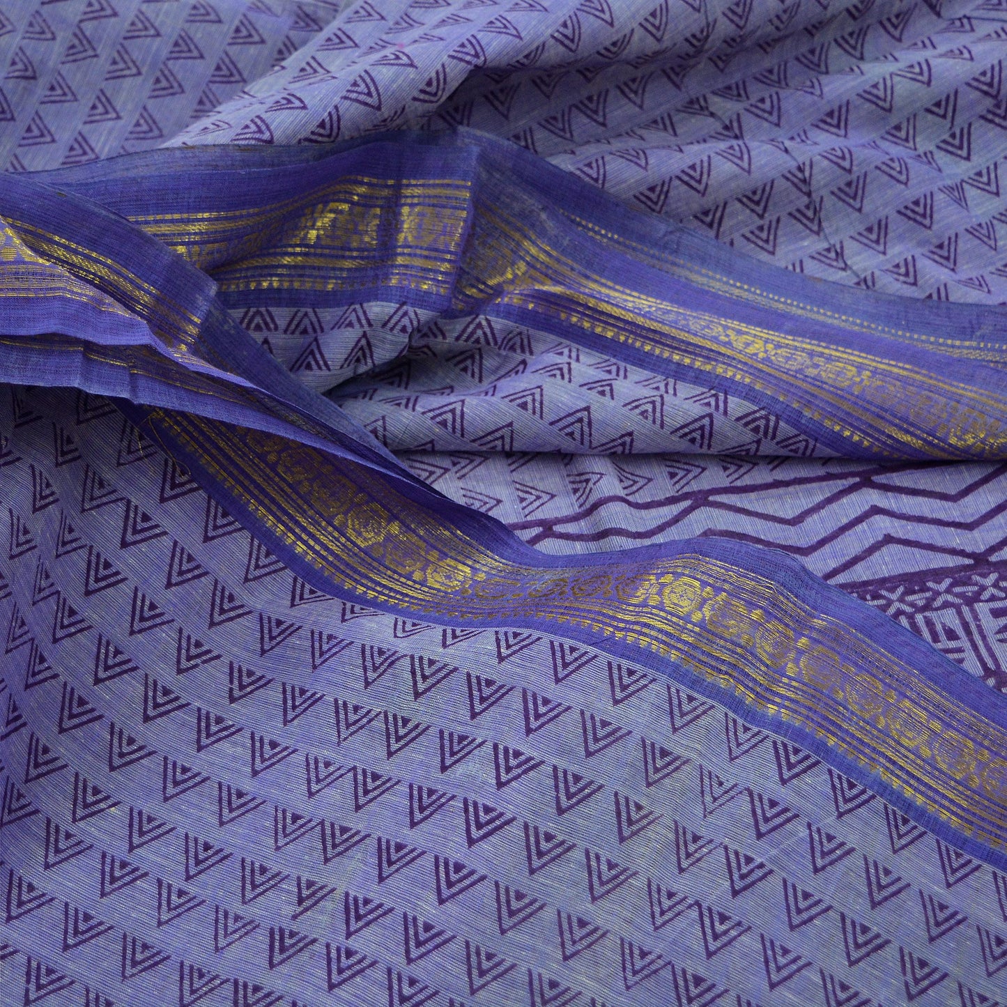 Vintage Sari Purple Pure Cotton Hand Woven Sarees Craft Fabric Zari 5Yd Sewing Soft Crafting Dress making Upcycle Quilting Zigzag