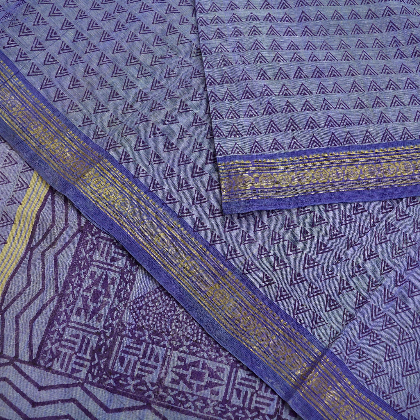 Vintage Sari Purple Pure Cotton Hand Woven Sarees Craft Fabric Zari 5Yd Sewing Soft Crafting Dress making Upcycle Quilting Zigzag