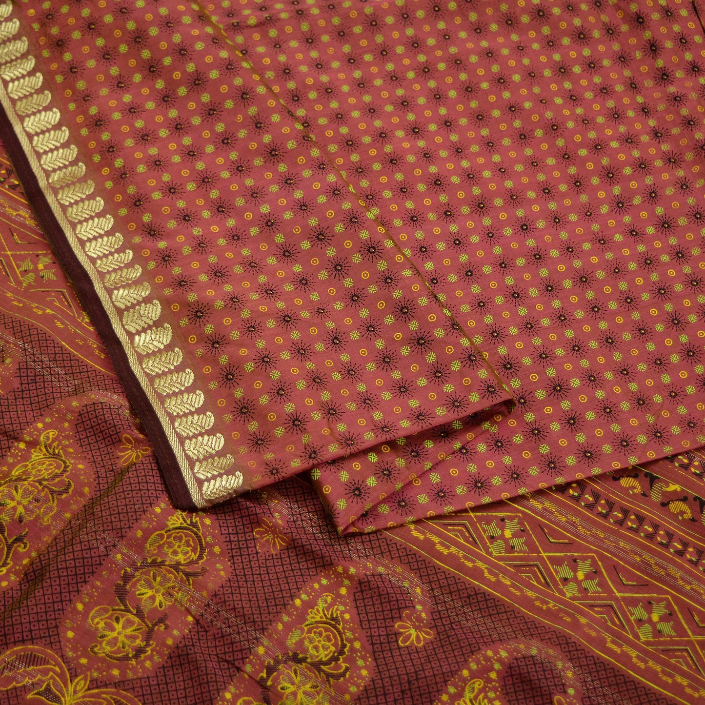 Indian Vintage Sari Pink Mysore Silk Woven Painted Sarees Fabric 5Yd Ethnic South silk Dress Making Crafting Upcycle Quilting Zari Border
