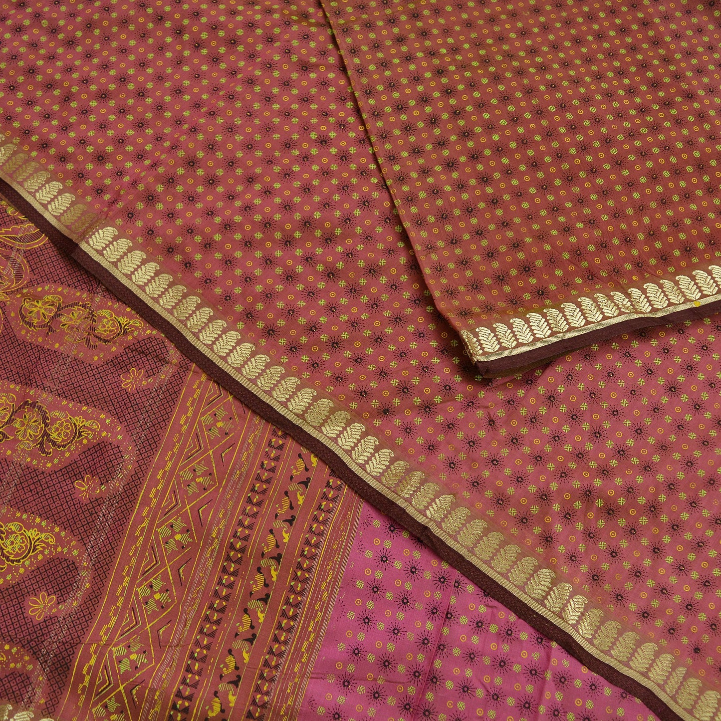 Indian Vintage Sari Pink Mysore Silk Woven Painted Sarees Fabric 5Yd Ethnic South silk Dress Making Crafting Upcycle Quilting Zari Border