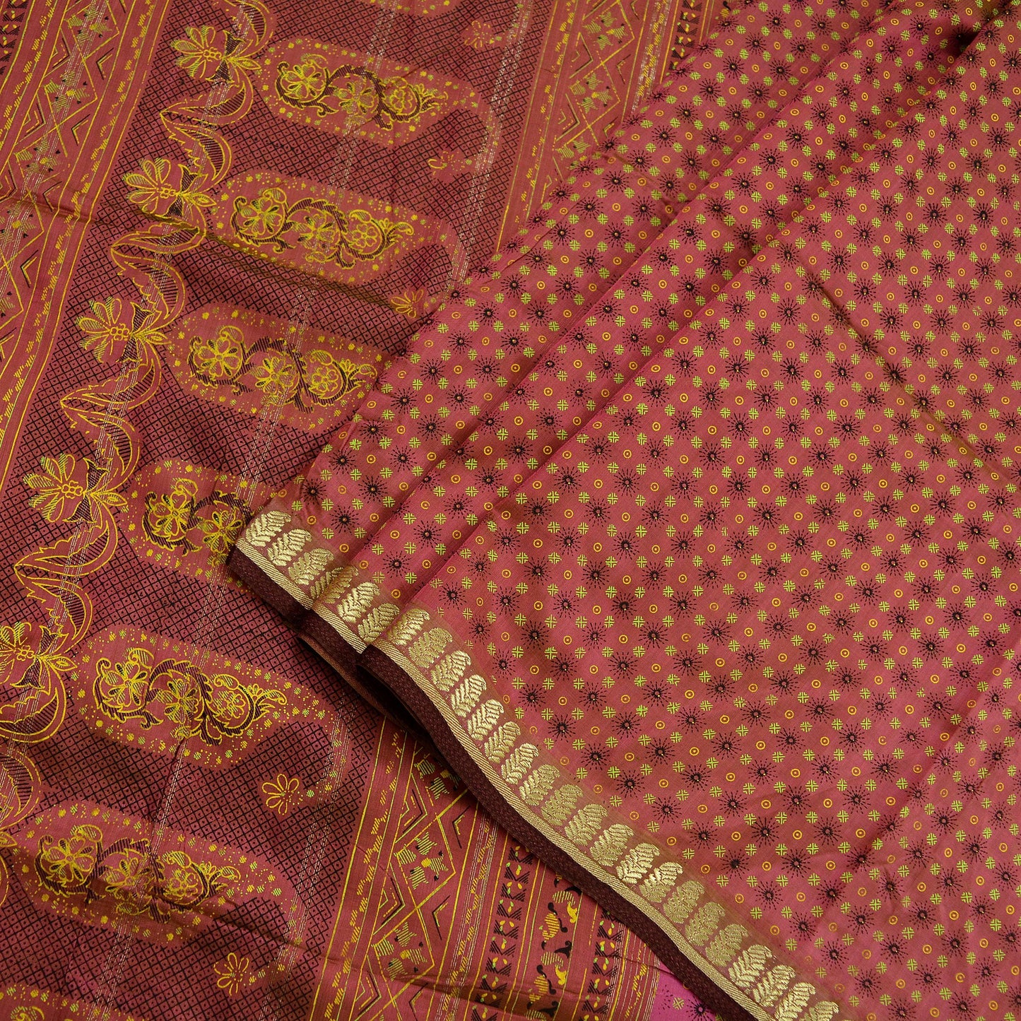 Indian Vintage Sari Pink Mysore Silk Woven Painted Sarees Fabric 5Yd Ethnic South silk Dress Making Crafting Upcycle Quilting Zari Border
