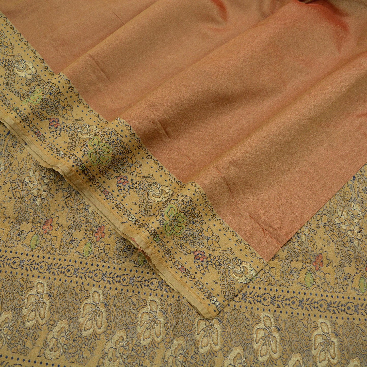 Indian Vintage Sarees Rusty & Beige 100% Pure Silk Hand Woven Sari Craft Fabric 5Yd Ethnic Floral Zari Dress making Crafting Upcycle