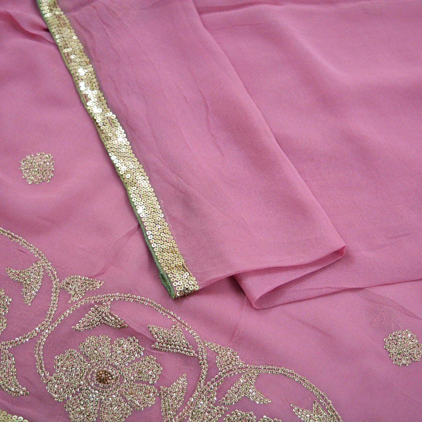 Vintage Pink Dupatta Long Stole Pure Georgette Silk Hand Embroidered Indian Scarves Veil Hijab Floral