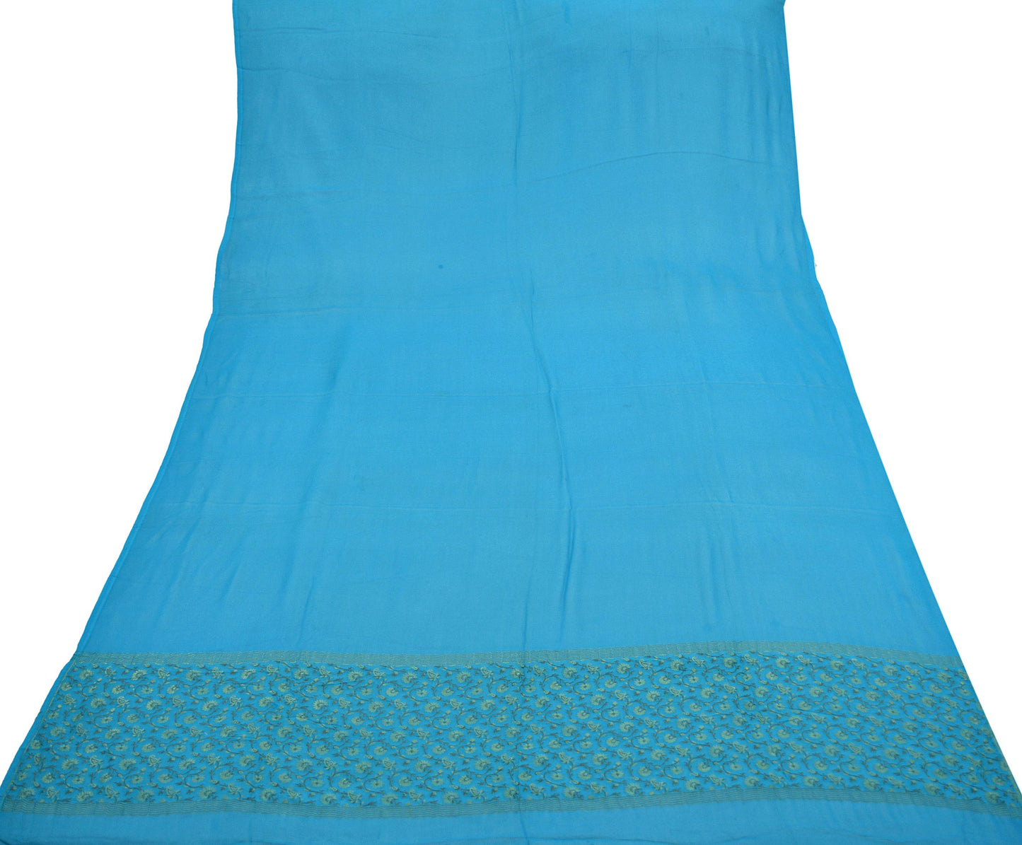 Indian Vintage Blue Dupatta Long Stole Pure Silk Hand Woven Scarves Veil Scarf Wrap Floral