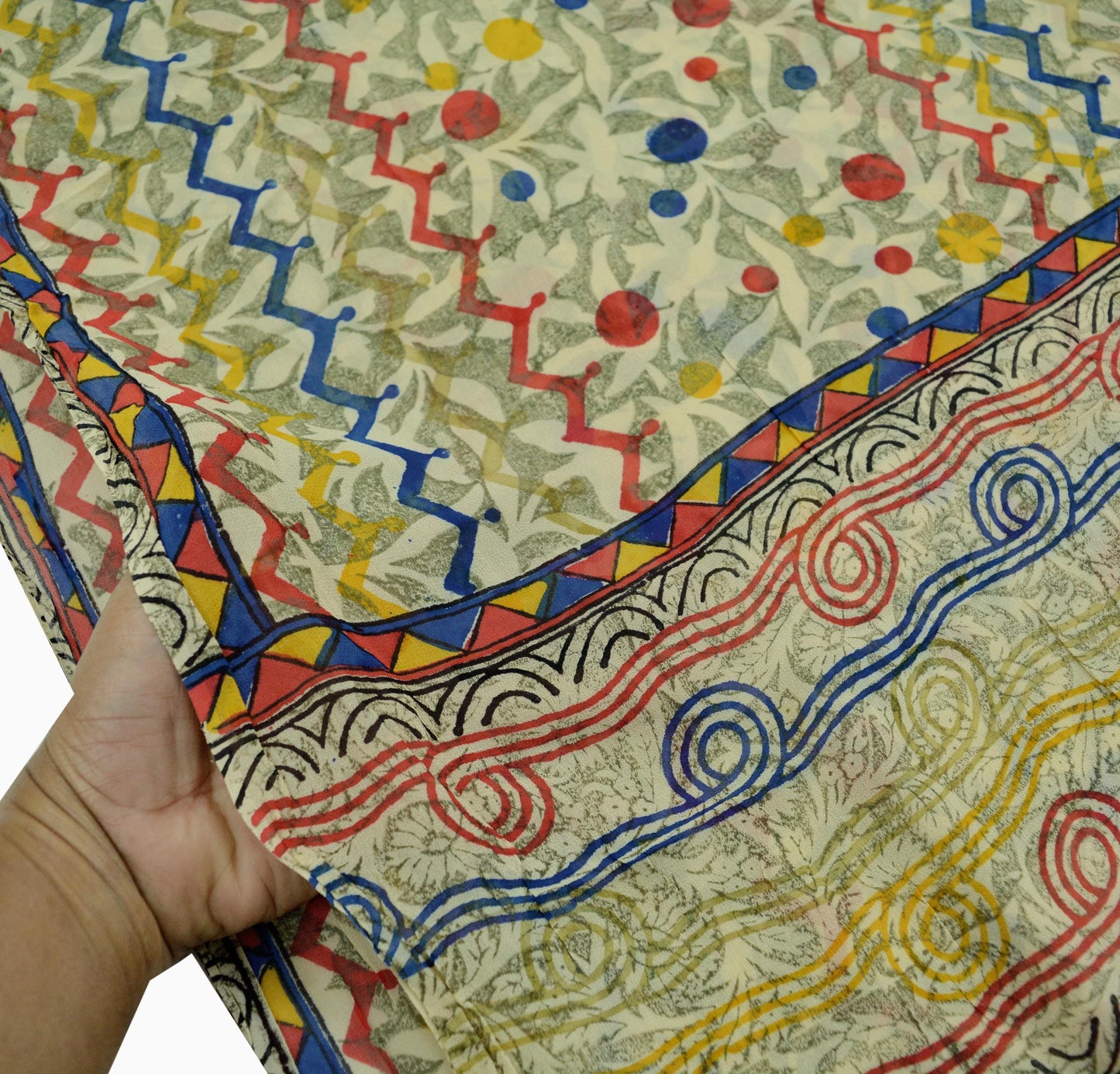 Indian Vintage Sari Beige Pure Georgette Silk Printed Saree Craft Fabric Sewing 5Yd Soft Light Dress Making Quilting Crafting Upcycle