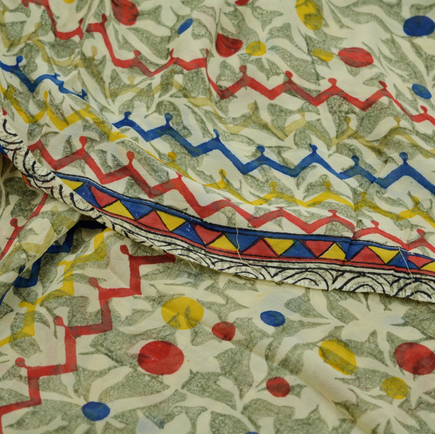 Indian Vintage Sari Beige Pure Georgette Silk Printed Saree Craft Fabric Sewing 5Yd Soft Light Dress Making Quilting Crafting Upcycle