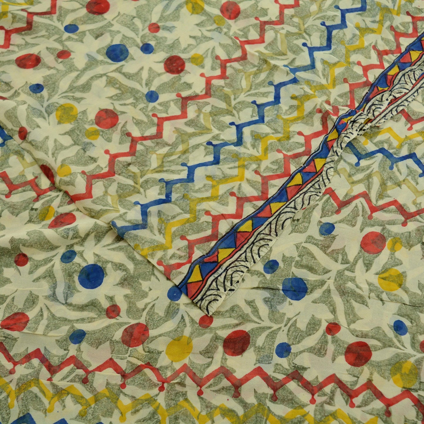Indian Vintage Sari Beige Pure Georgette Silk Printed Saree Craft Fabric Sewing 5Yd Soft Light Dress Making Quilting Crafting Upcycle
