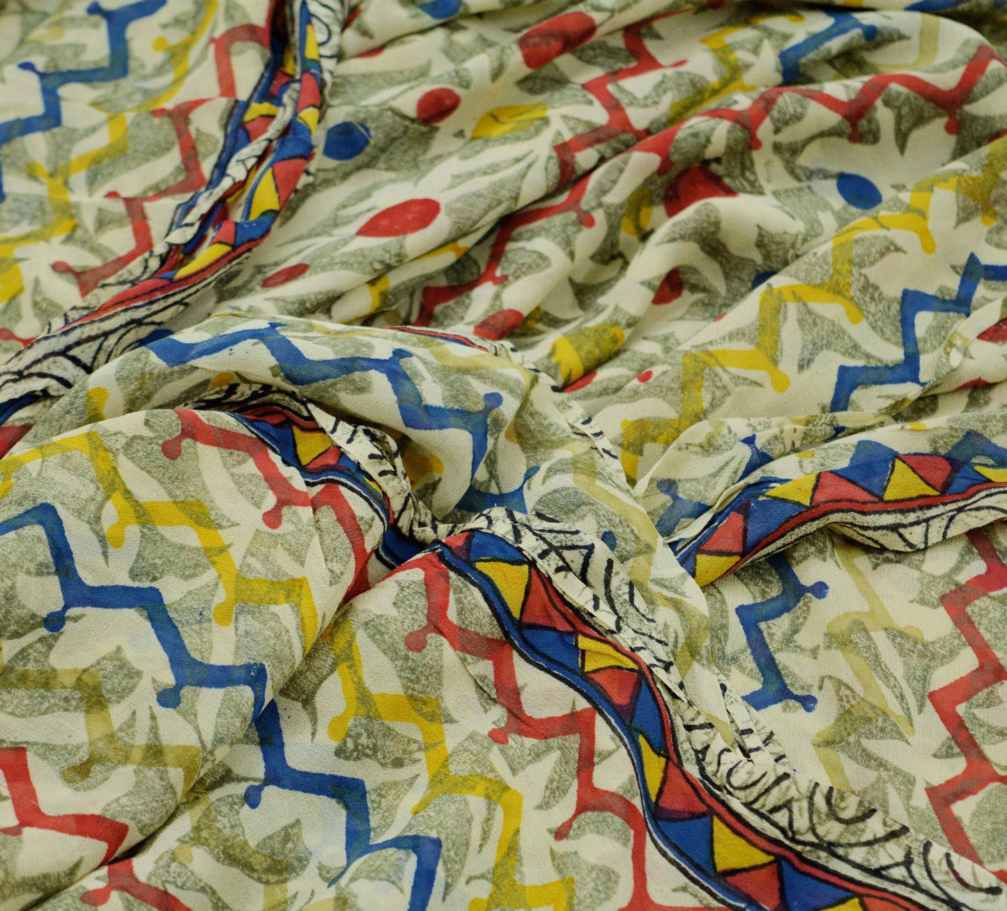 Indian Vintage Sari Beige Pure Georgette Silk Printed Saree Craft Fabric Sewing 5Yd Soft Light Dress Making Quilting Crafting Upcycle