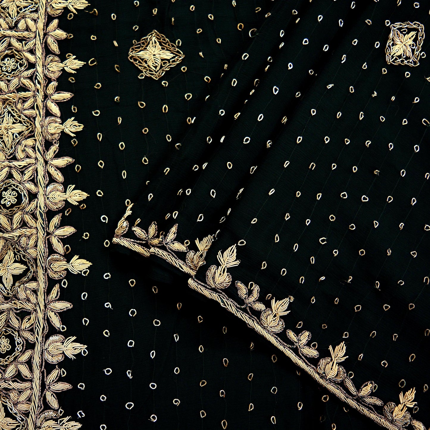 Indian Vintage Heavy Wedding Black Dupatta Pure Chiffon Silk Long Stole Hand Embroidered Scarves Zardozi Zari Stole Bridal Veil Hijab