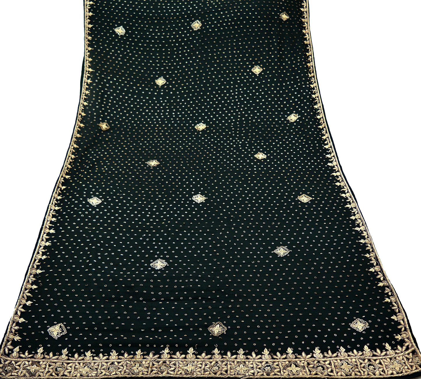 Indian Vintage Heavy Wedding Black Dupatta Pure Chiffon Silk Long Stole Hand Embroidered Scarves Zardozi Zari Stole Bridal Veil Hijab