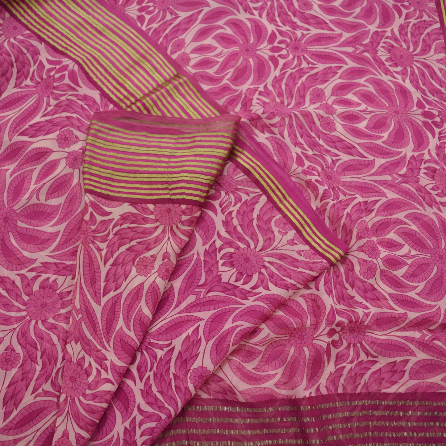 Women Vintage Pink & Peach Saree Pure Georgette Silk Printed Sari Craft Fabric Sewing 5Yd Soft Dress Making Zari Border Crafting Quilting