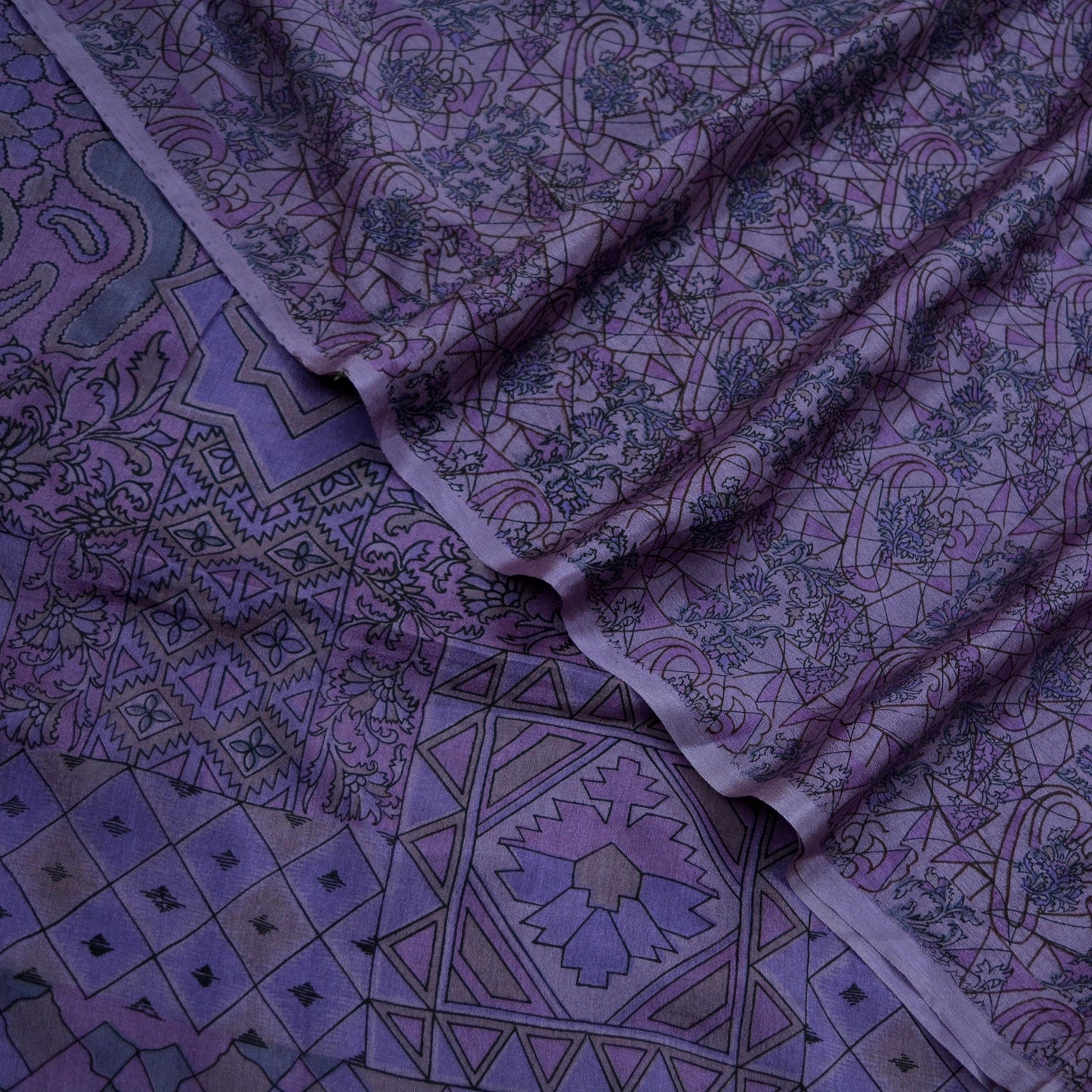 Indian Vintage Sari Purple 100% Pure Silk Printed Sarees 6yd Sewing Craft Fabric Dress Making Soft Wrap Floral Crafting Quilting Upcycle