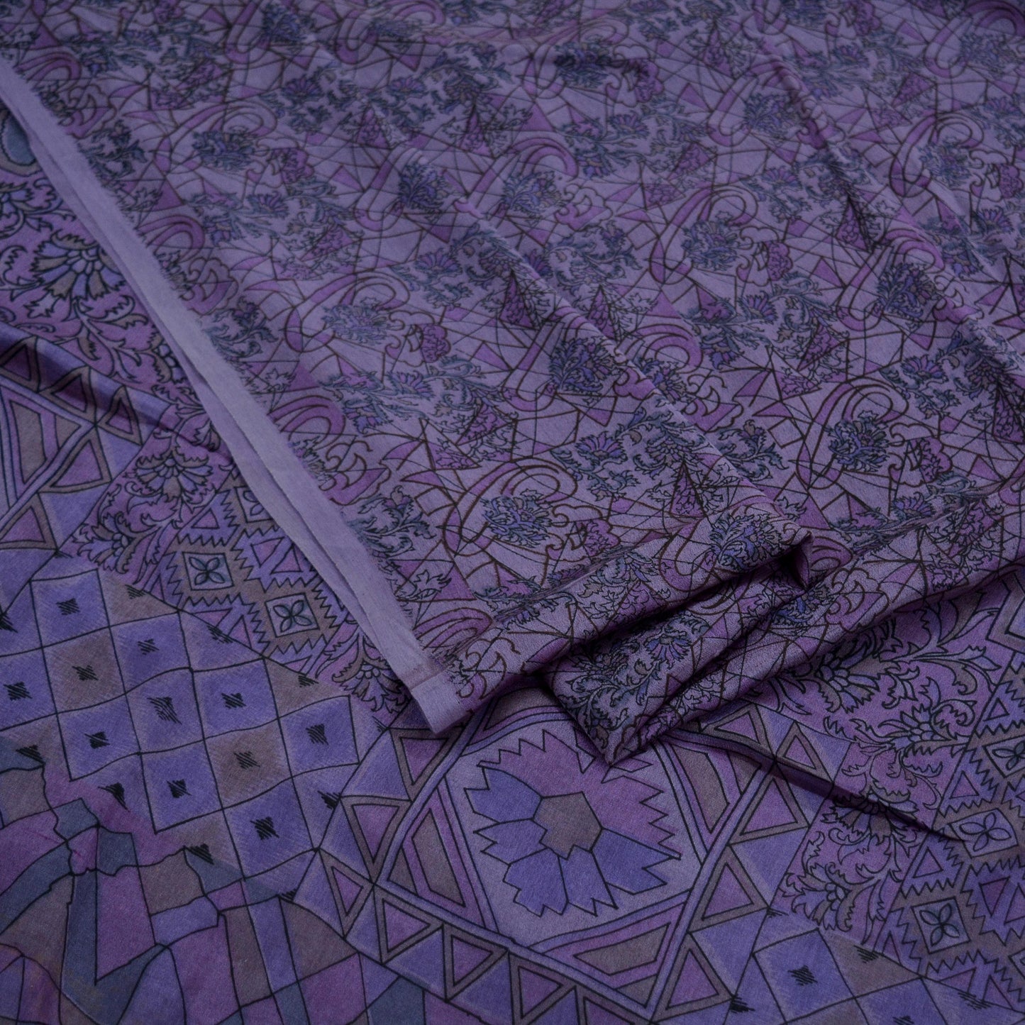 Indian Vintage Sari Purple 100% Pure Silk Printed Sarees 6yd Sewing Craft Fabric Dress Making Soft Wrap Floral Crafting Quilting Upcycle