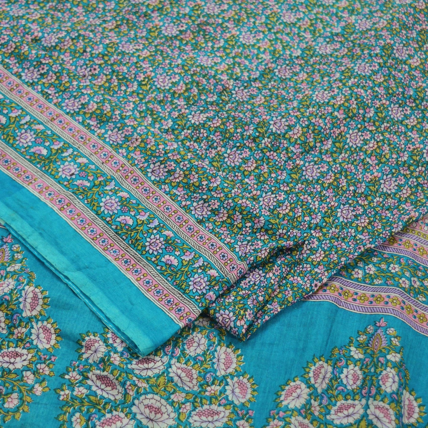 Indian Vintage Blue Saree Printed Pure Cotton Sari Craft Fabric Soft 5Yd Sewing Sarong Wrap Boho Floral Dress making Crafting Quilting