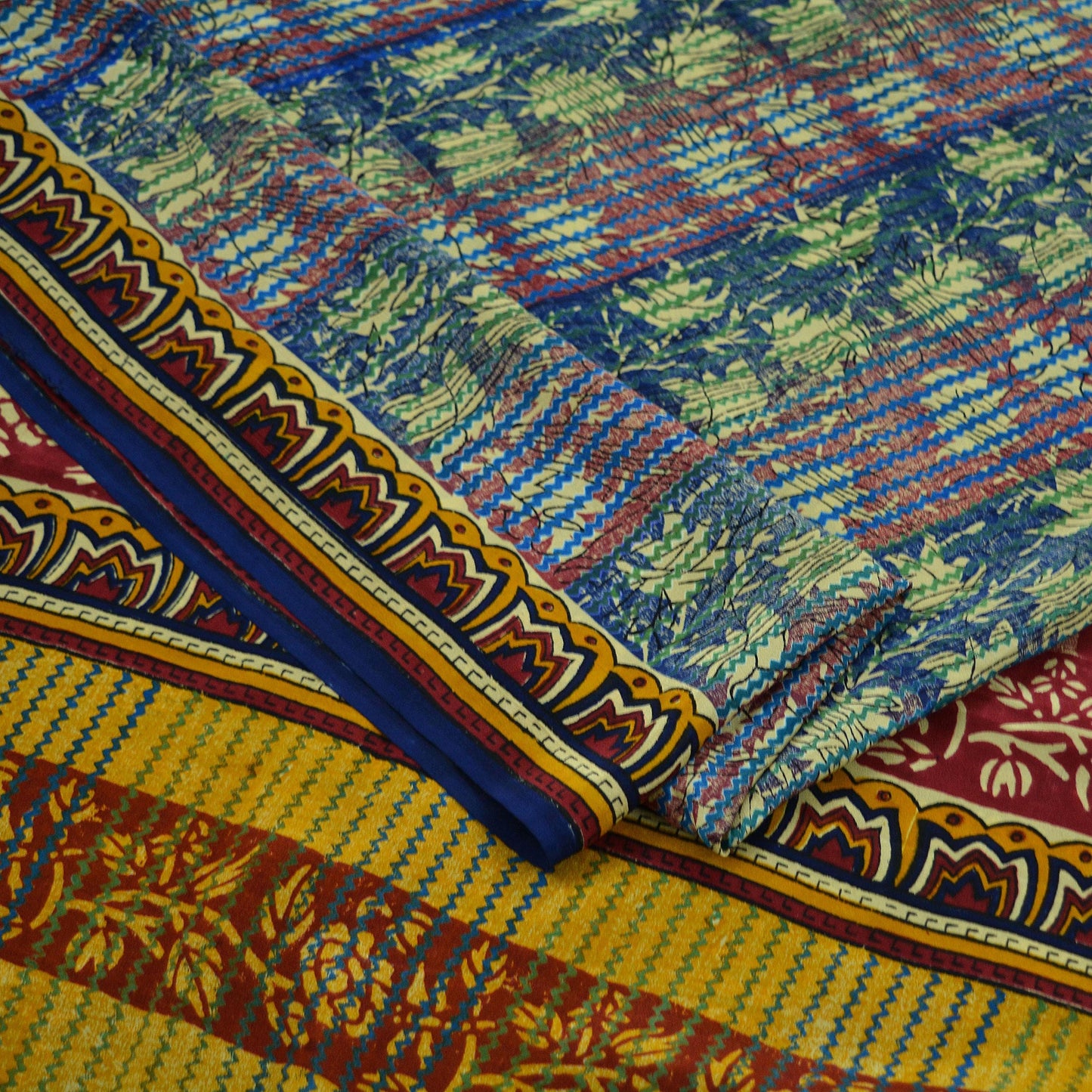 Indian Vintage Sari Multi Pure Crepe Silk Block Printed Saree 5yd Sewing Floral Soft Craft Fabric Wrap Dress making Crafting Quilting