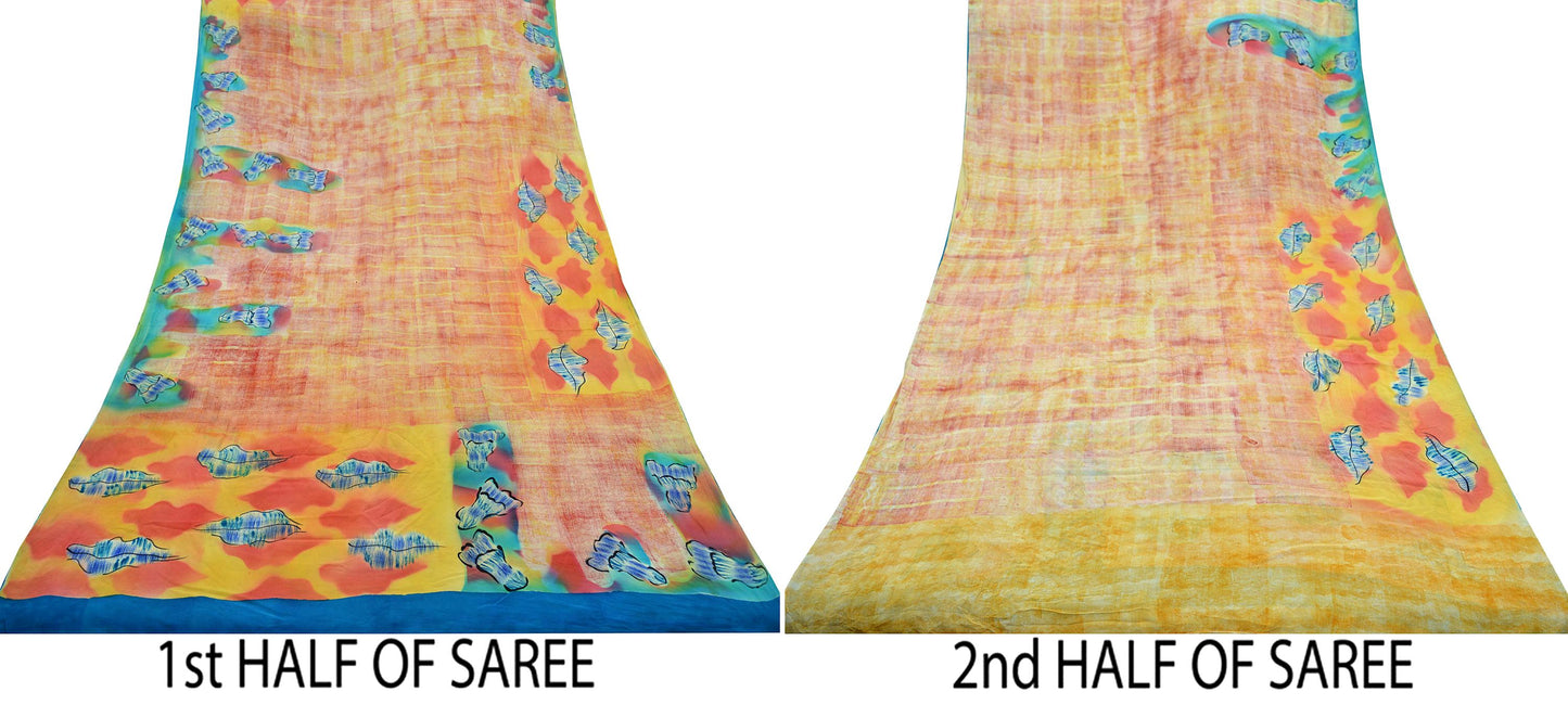 Indian Vintage Multi Saree Pure Crepe Silk Printed Sari Craft Fabric 5yd Sewing Floral Soft Wrap Crafting Quilting Dress making Upcycle